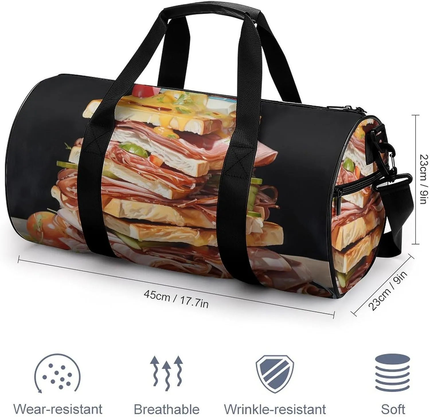 Gym Bag Ham Toast Duffel Bag for Men Women Overnight Bag with Shoe Compartment Workout Bags