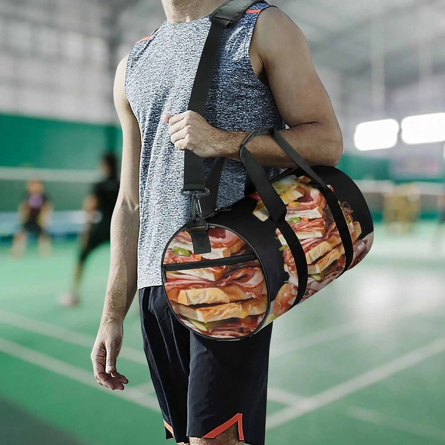 Gym Bag Ham Toast Duffel Bag for Men Women Overnight Bag with Shoe Compartment Workout Bags
