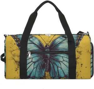Gym Bag Hand Drawn Butterfly Duffel Bag for Men Women Overnight Bag with Shoe Compartment Workout Bags