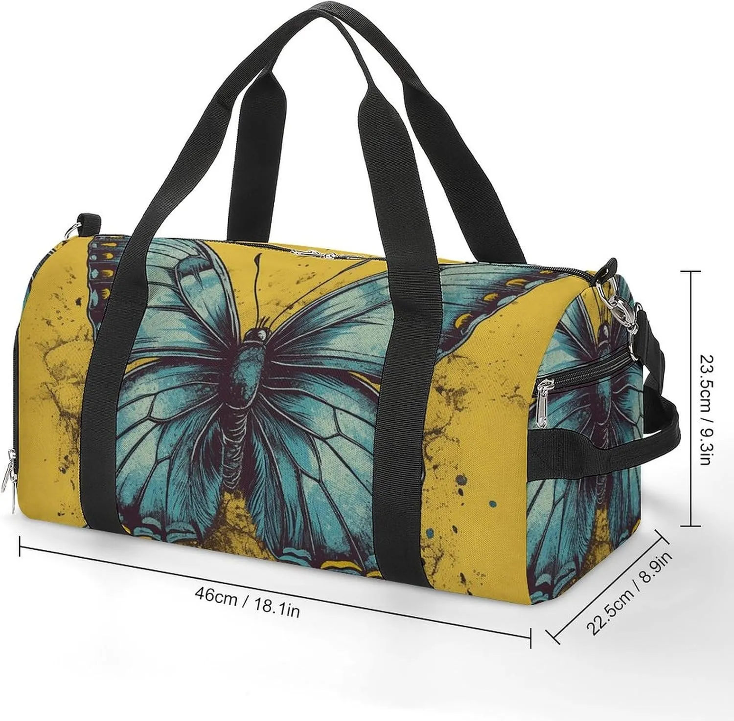 Gym Bag Hand Drawn Butterfly Duffel Bag for Men Women Overnight Bag with Shoe Compartment Workout Bags
