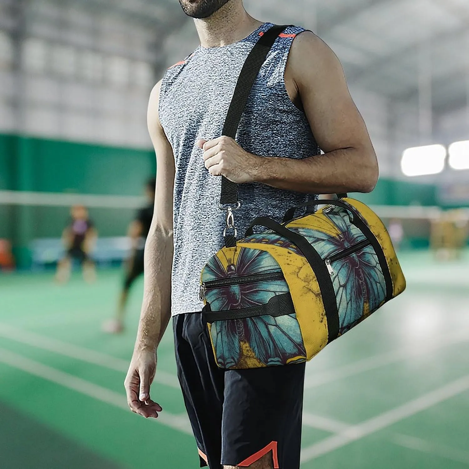Gym Bag Hand Drawn Butterfly Duffel Bag for Men Women Overnight Bag with Shoe Compartment Workout Bags