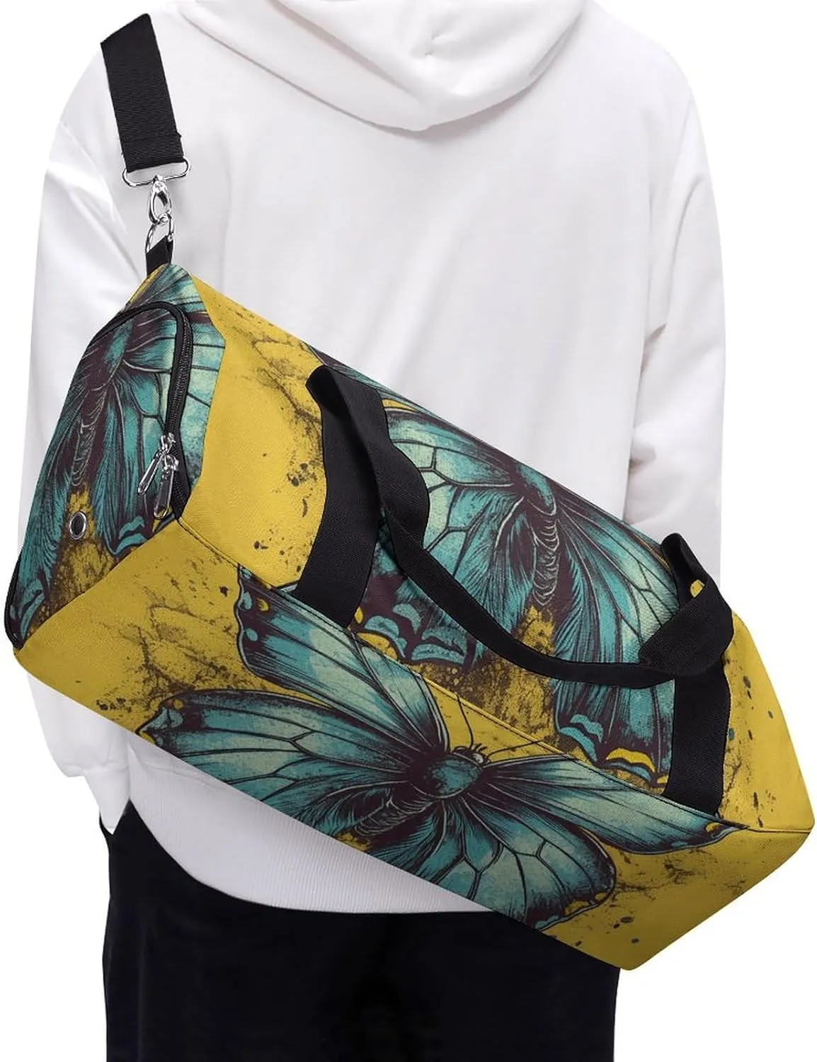 Gym Bag Hand Drawn Butterfly Duffel Bag for Men Women Overnight Bag with Shoe Compartment Workout Bags