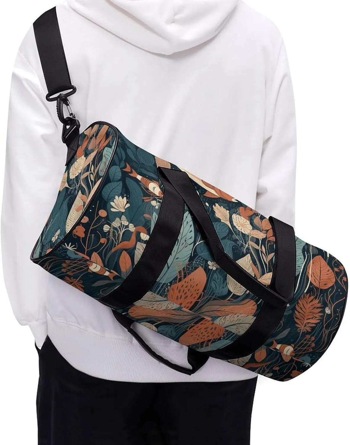 Gym Bag Hand Drawn Small Fish Duffel Bag for Men Women Overnight Bag with Shoe Compartment Workout Bags