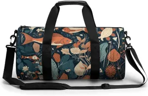 Gym Bag Hand Drawn Small Fish Duffel Bag for Men Women Overnight Bag with Shoe Compartment Workout Bags