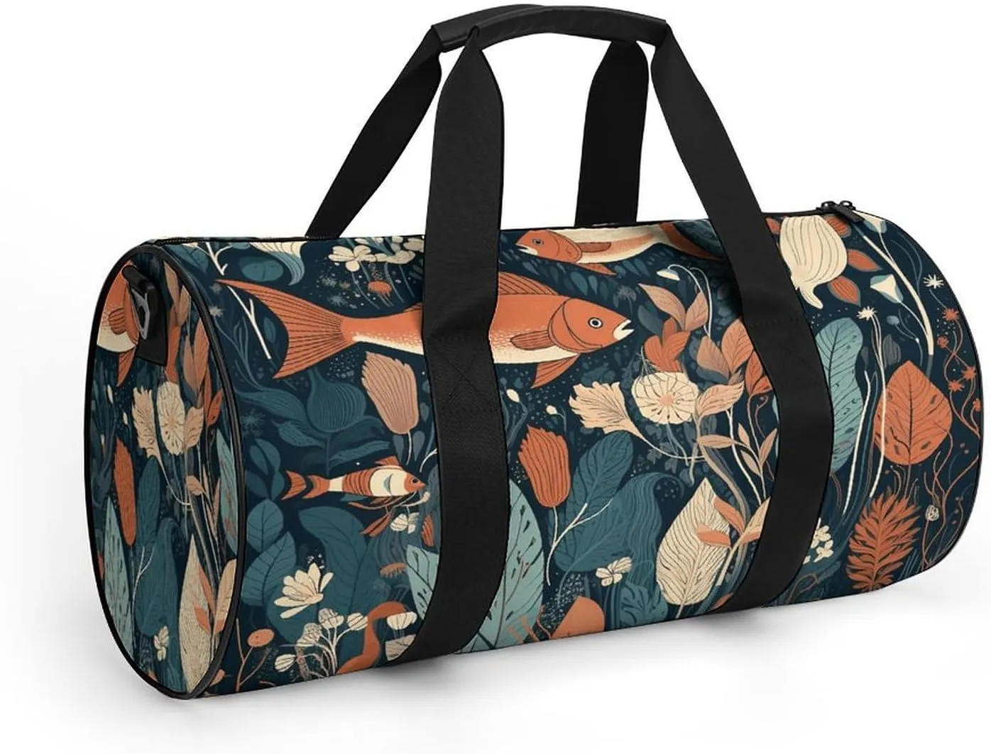 Gym Bag Hand Drawn Small Fish Duffel Bag for Men Women Overnight Bag with Shoe Compartment Workout Bags