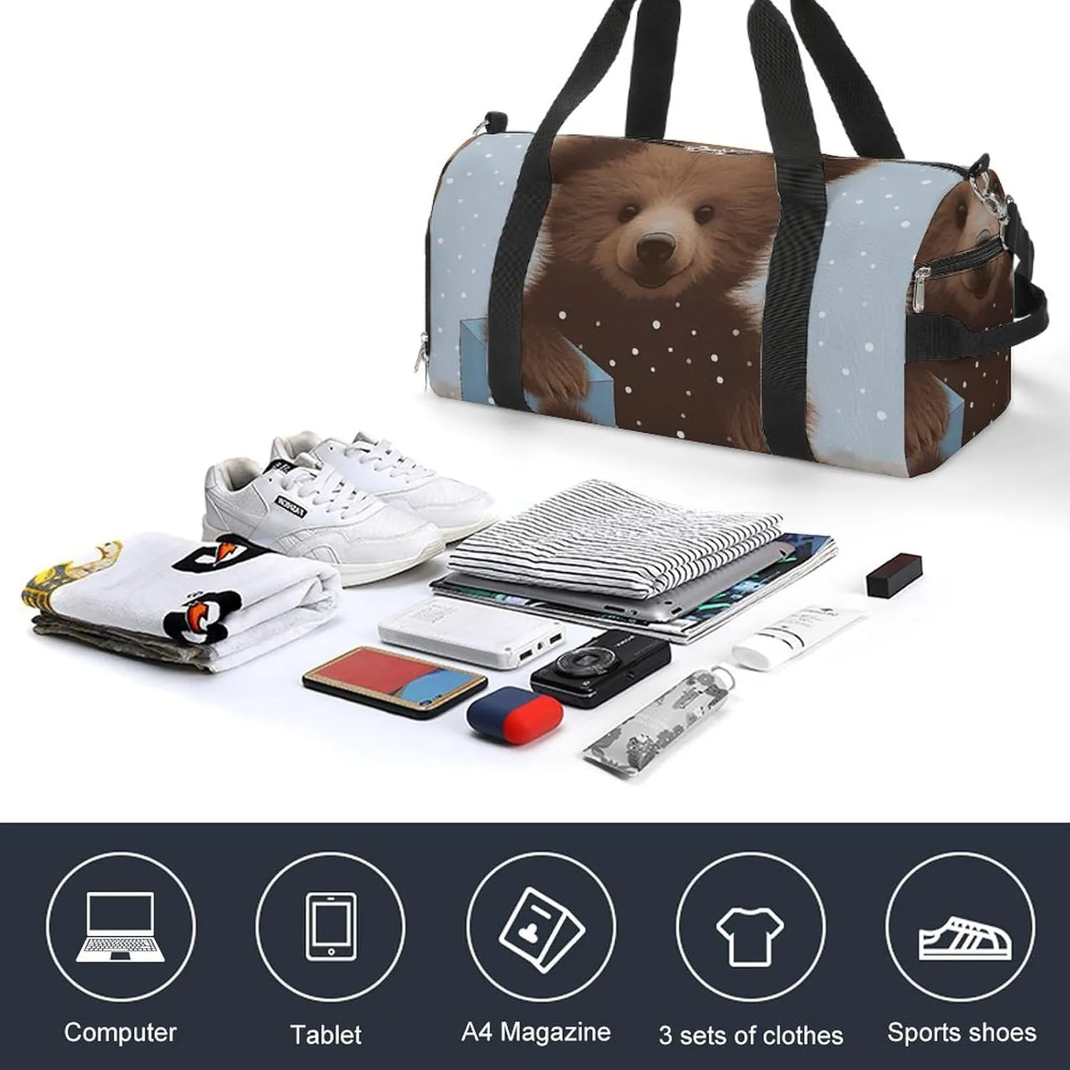 Gym Bag Happy Bear Baby Duffel Bag for Men Women Overnight Bag with Shoe Compartment Workout Bags