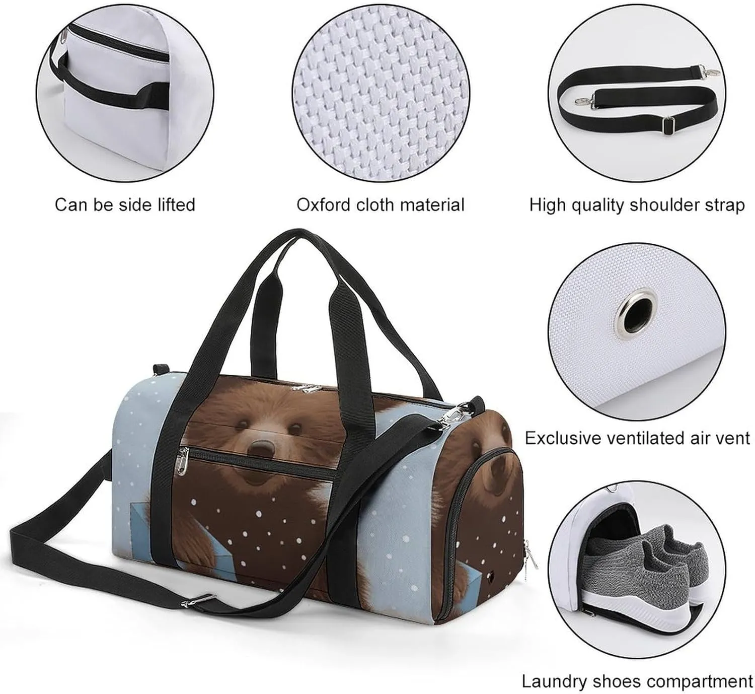 Gym Bag Happy Bear Baby Duffel Bag for Men Women Overnight Bag with Shoe Compartment Workout Bags