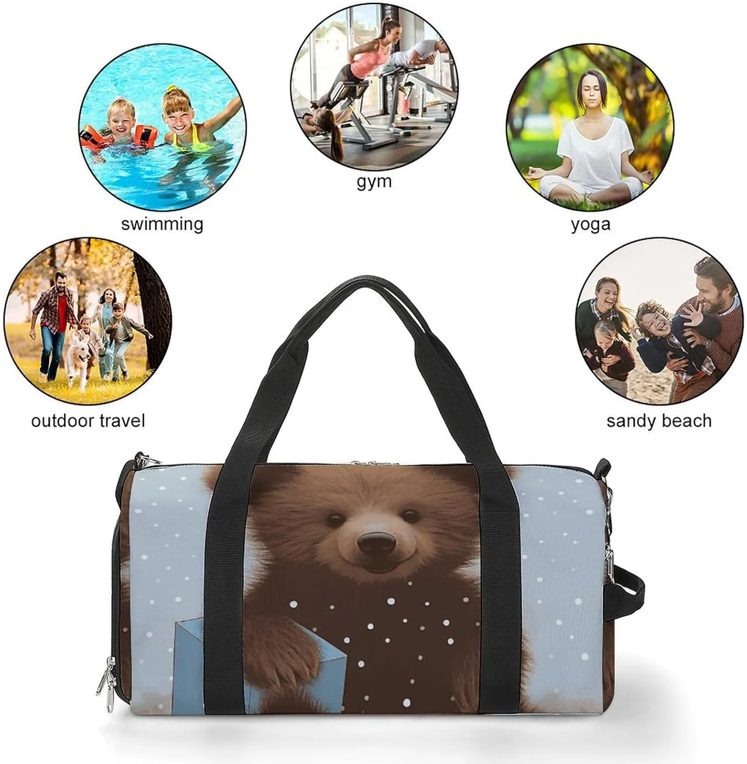 Gym Bag Happy Bear Baby Duffel Bag for Men Women Overnight Bag with Shoe Compartment Workout Bags
