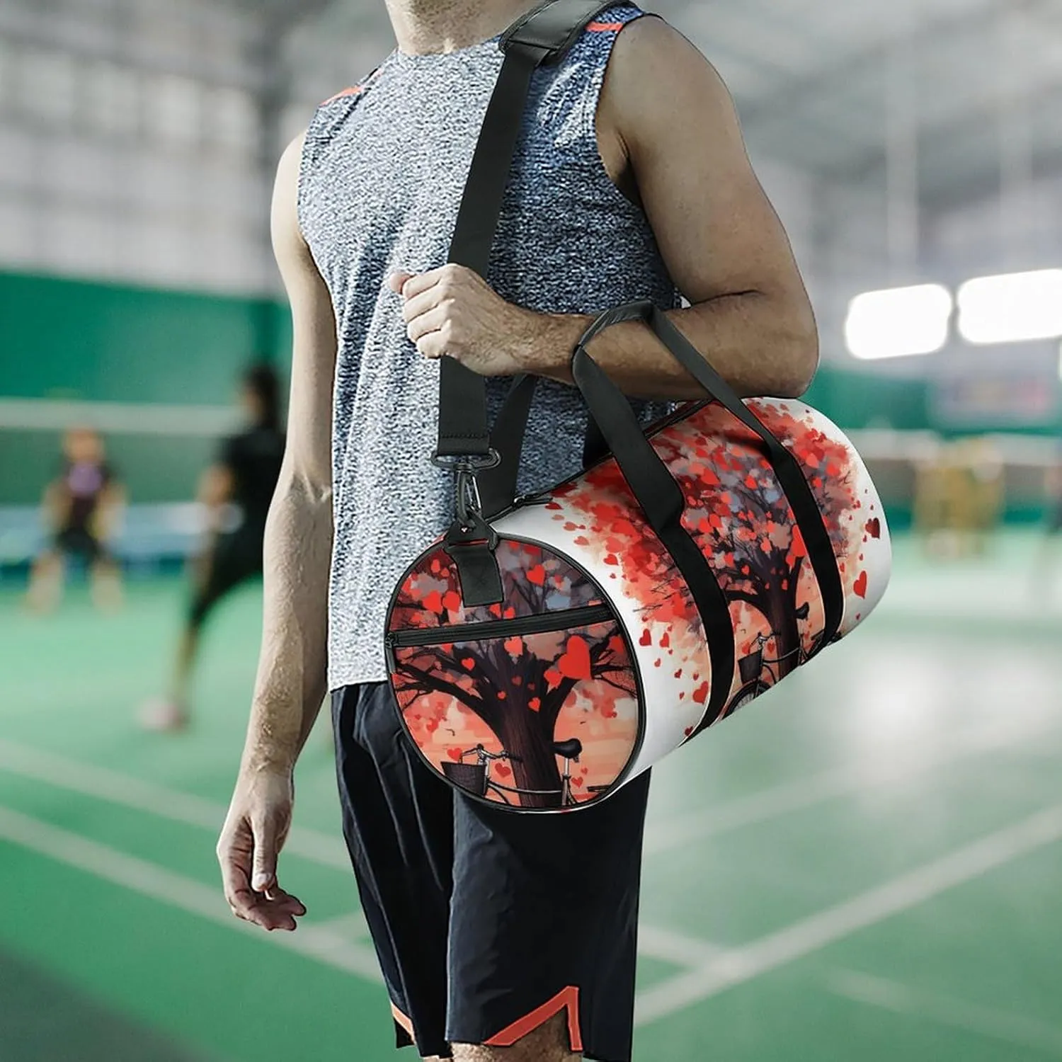 Gym Bag Heart Tree Bicycle Duffel Bag for Men Women Overnight Bag with Shoe Compartment Workout Bags