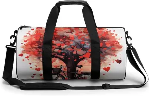 Gym Bag Heart Tree Bicycle Duffel Bag for Men Women Overnight Bag with Shoe Compartment Workout Bags
