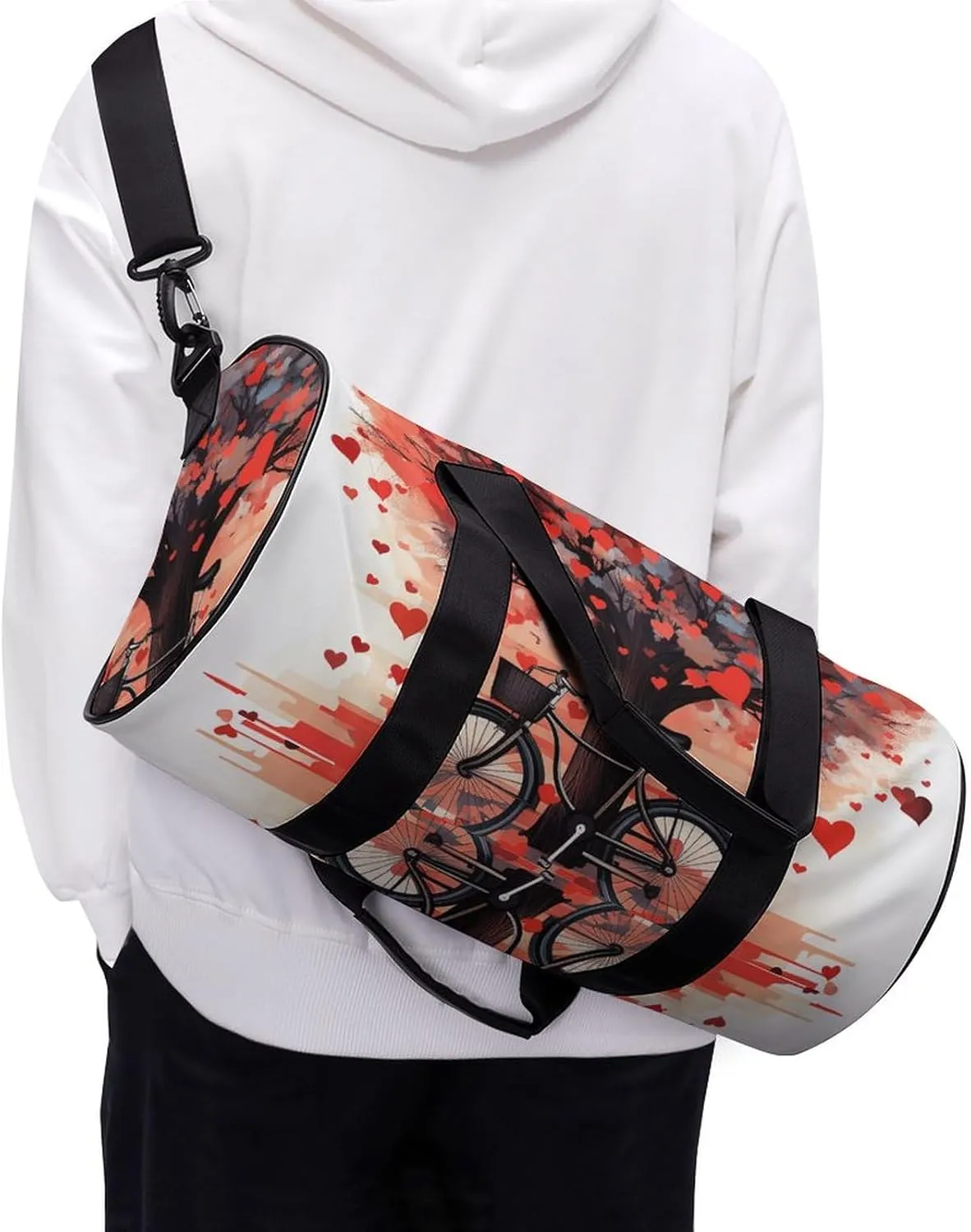 Gym Bag Heart Tree Bicycle Duffel Bag for Men Women Overnight Bag with Shoe Compartment Workout Bags