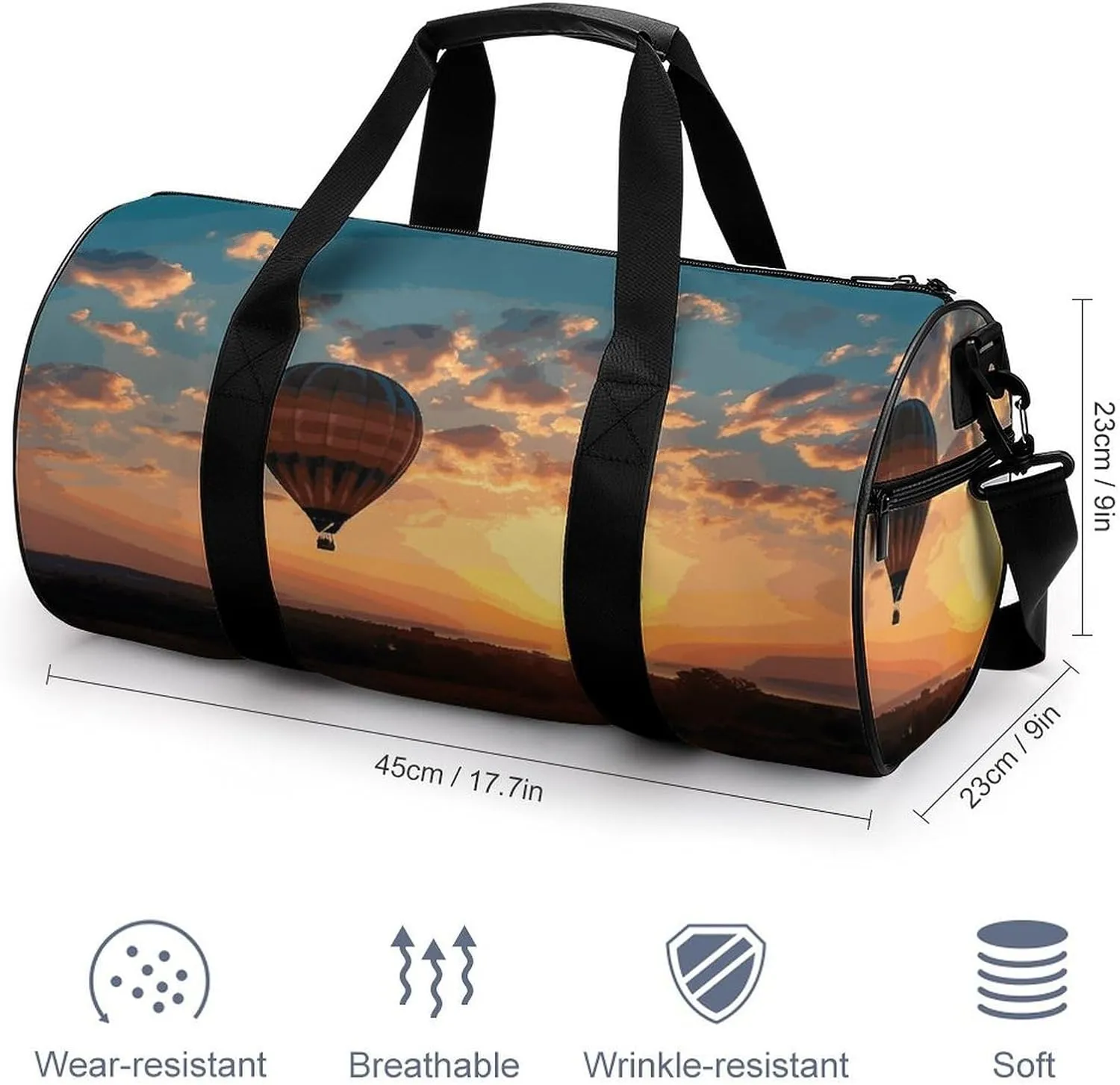 Gym Bag Hot Air Balloon Sunset Duffel Bag for Men Women Overnight Bag with Shoe Compartment Workout Bags