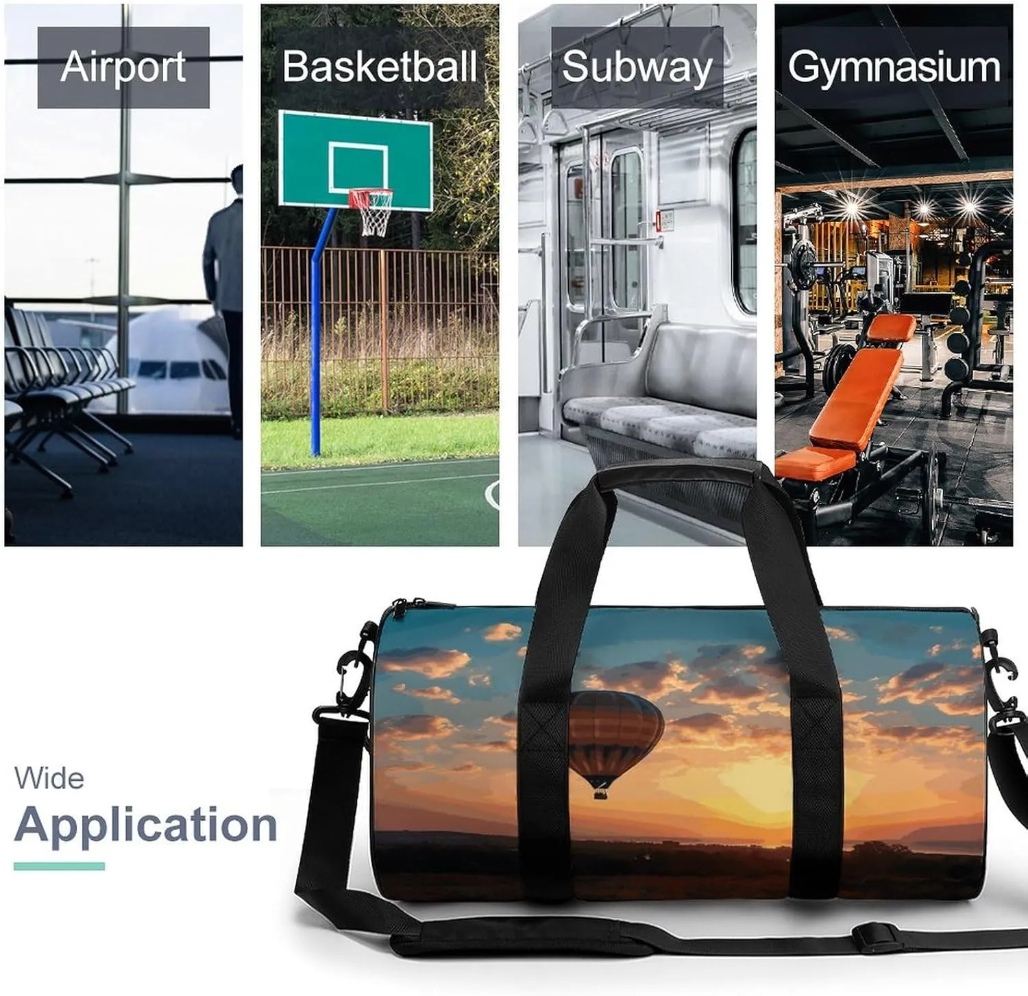 Gym Bag Hot Air Balloon Sunset Duffel Bag for Men Women Overnight Bag with Shoe Compartment Workout Bags