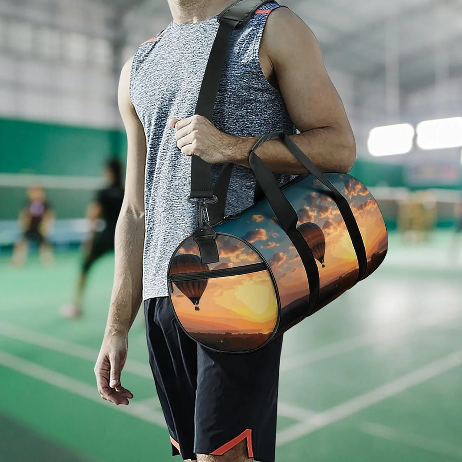 Gym Bag Hot Air Balloon Sunset Duffel Bag for Men Women Overnight Bag with Shoe Compartment Workout Bags