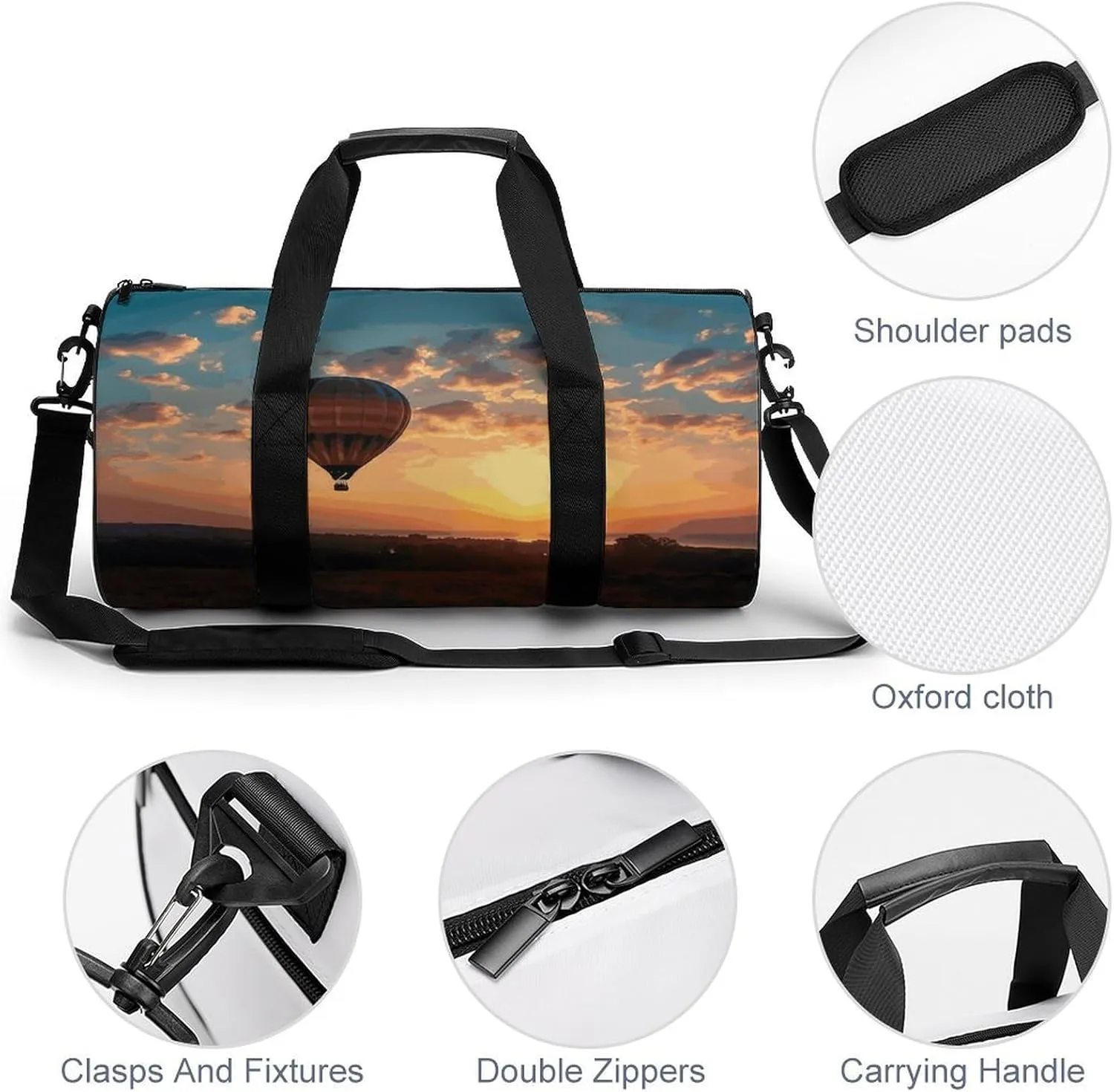 Gym Bag Hot Air Balloon Sunset Duffel Bag for Men Women Overnight Bag with Shoe Compartment Workout Bags