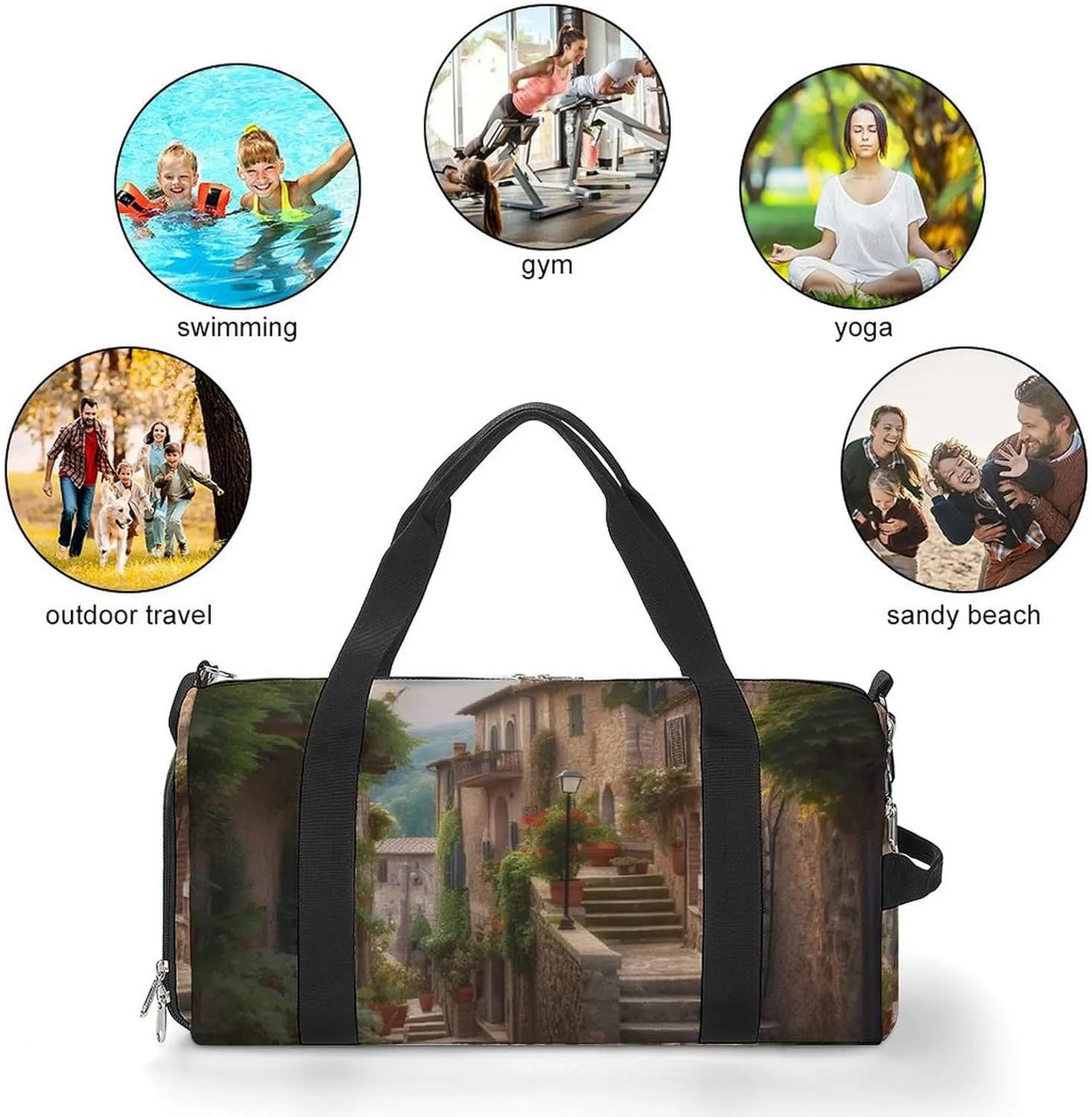 Gym Bag Italy Tuscan Duffel Bag for Men Women Overnight Bag with Shoe Compartment Workout Bags