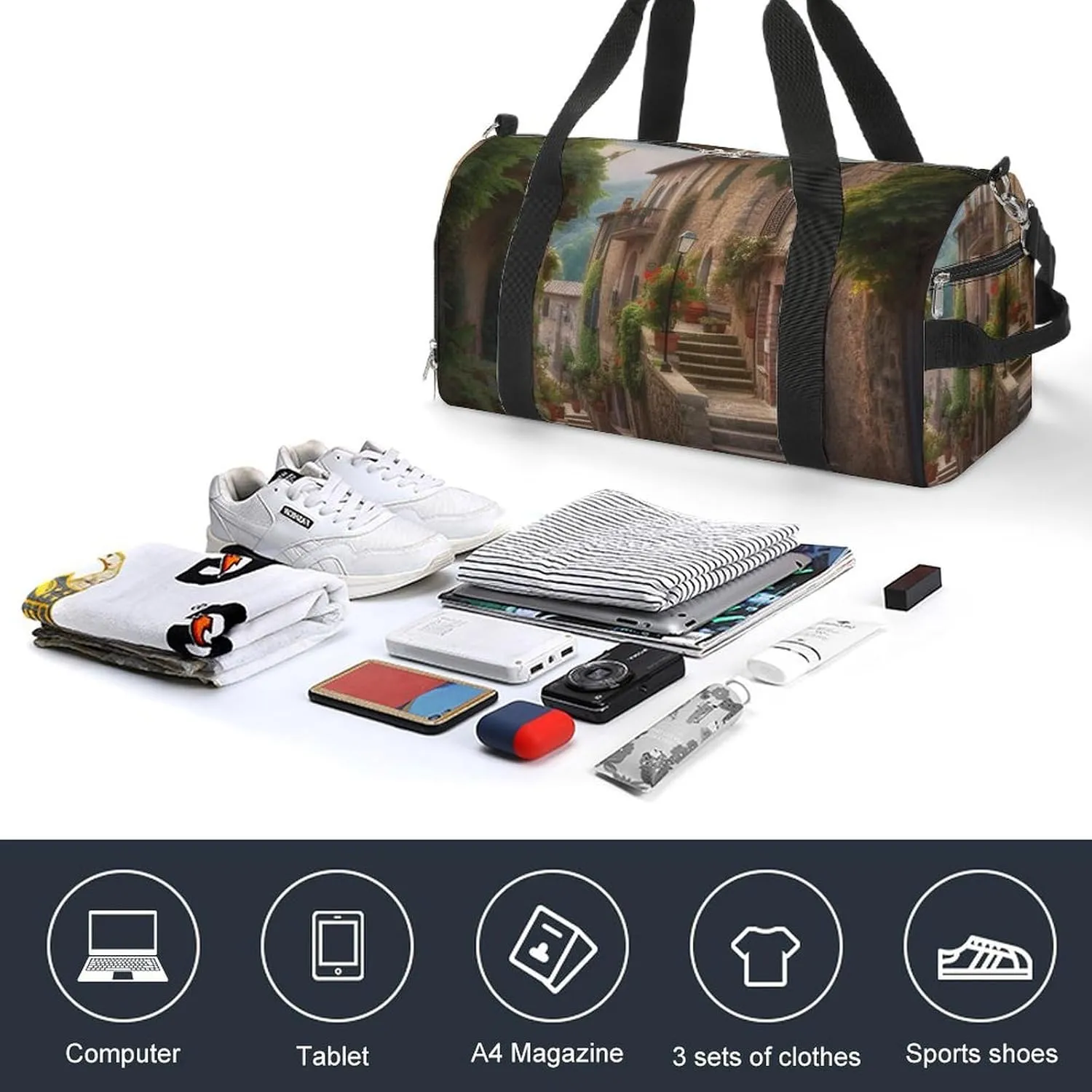 Gym Bag Italy Tuscan Duffel Bag for Men Women Overnight Bag with Shoe Compartment Workout Bags