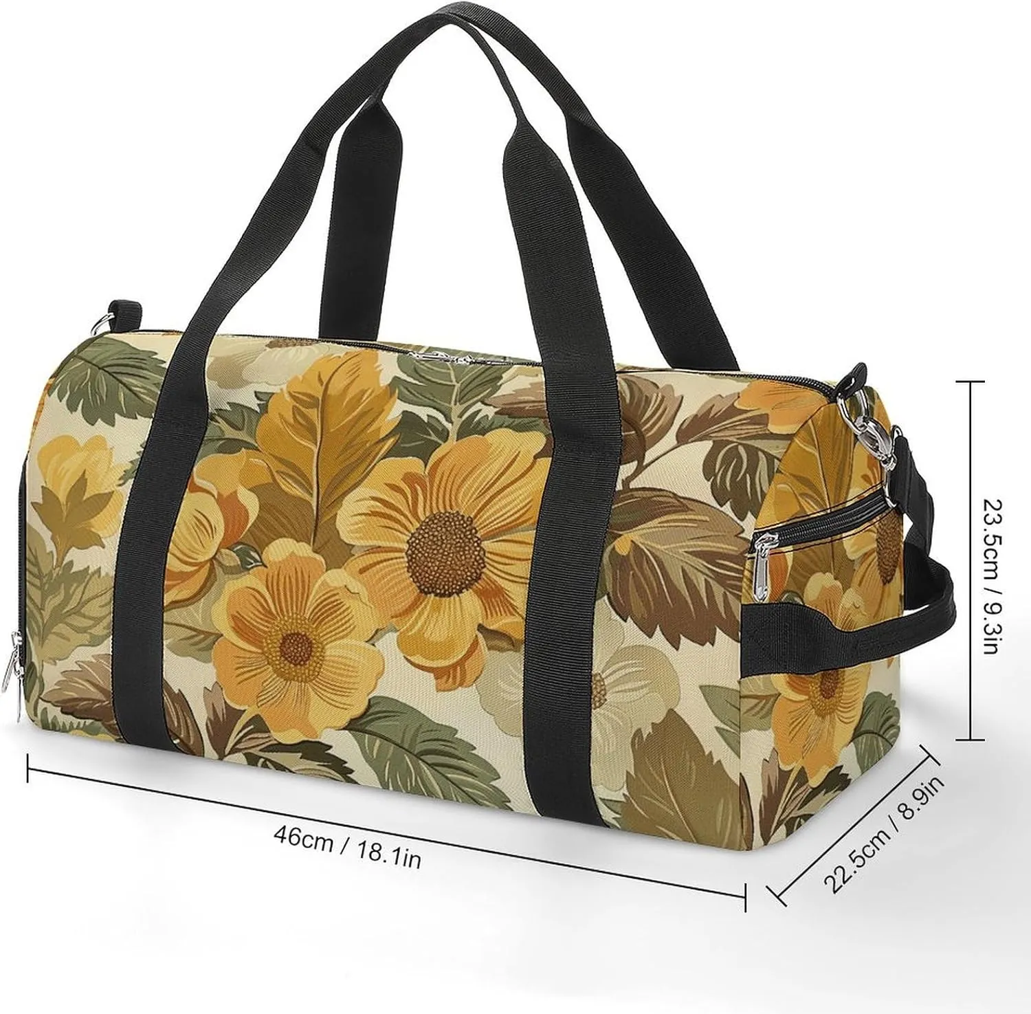 Gym Bag Large Flowers And Leaves Duffel Bag for Men Women Overnight Bag with Shoe Compartment Workout Bags