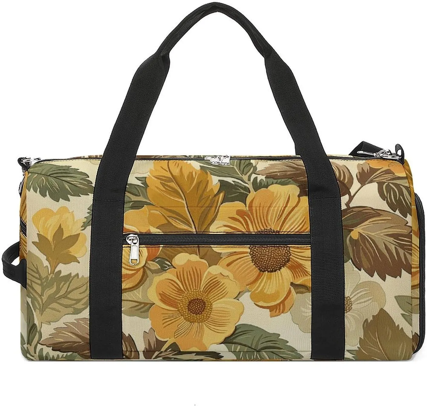 Gym Bag Large Flowers And Leaves Duffel Bag for Men Women Overnight Bag with Shoe Compartment Workout Bags