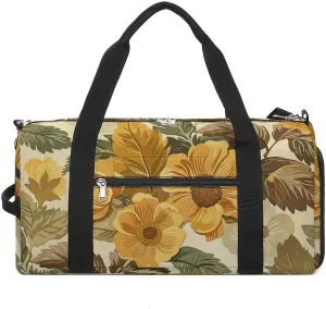 Gym Bag Large Flowers And Leaves Duffel Bag for Men Women Overnight Bag with Shoe Compartment Workout Bags