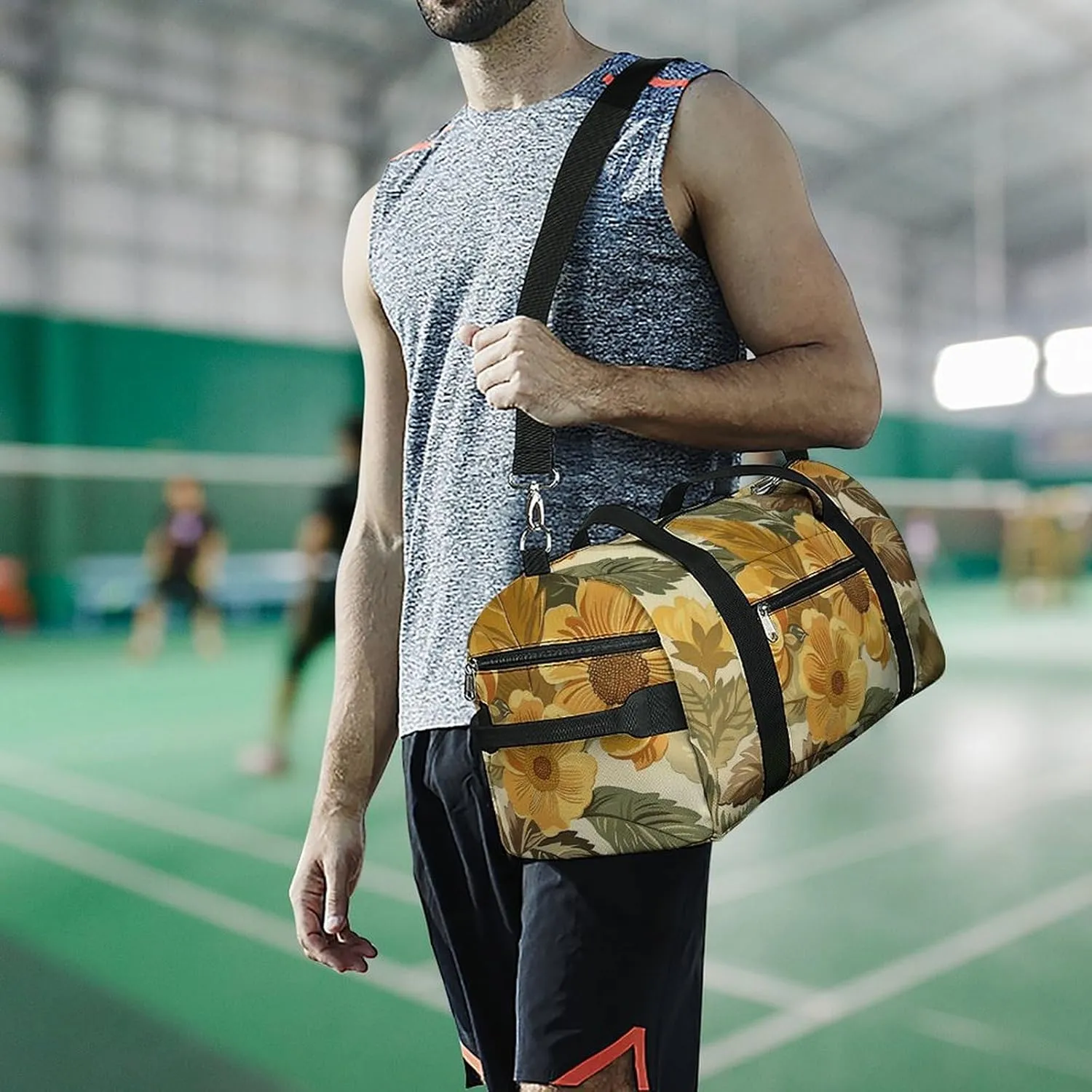 Gym Bag Large Flowers And Leaves Duffel Bag for Men Women Overnight Bag with Shoe Compartment Workout Bags