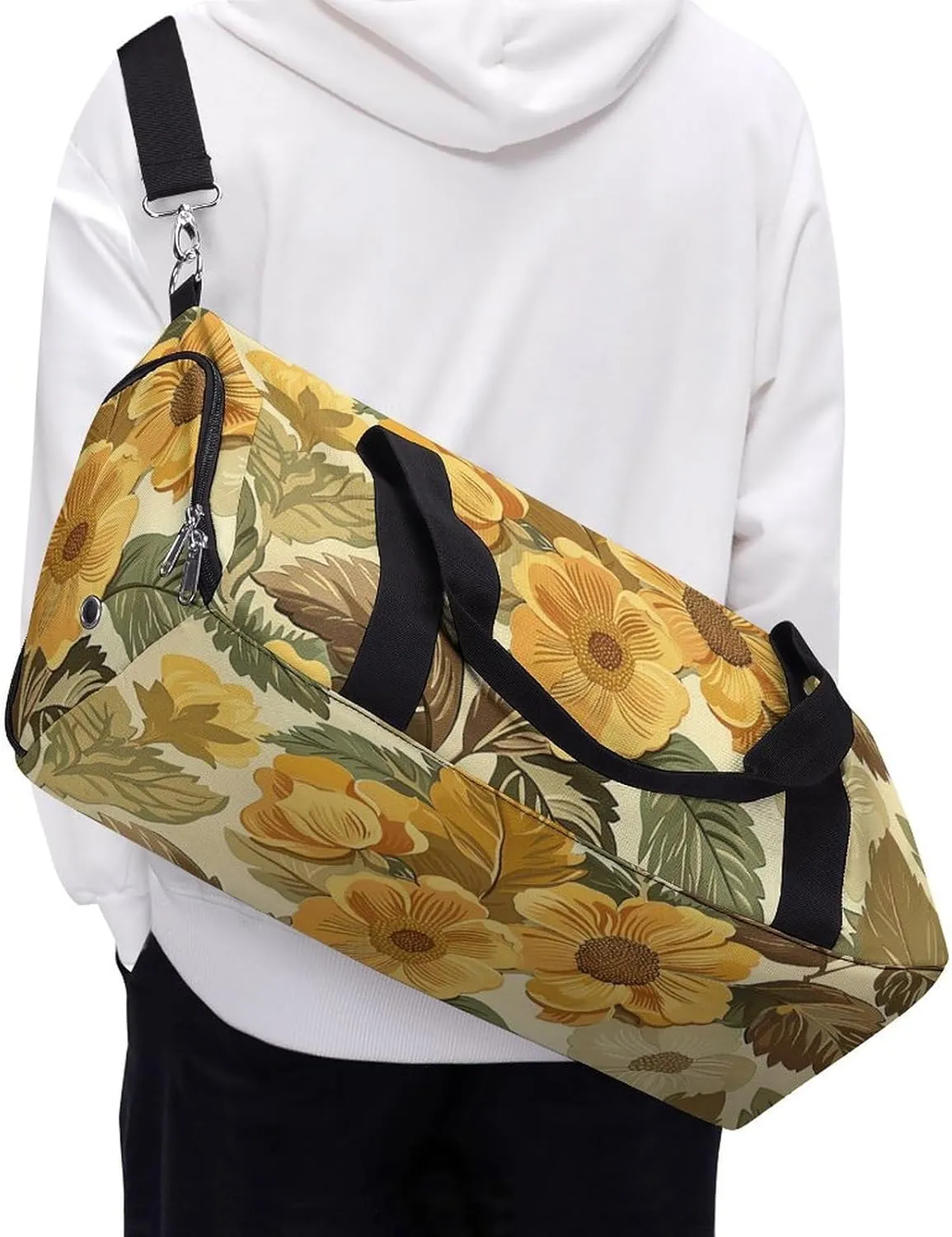 Gym Bag Large Flowers And Leaves Duffel Bag for Men Women Overnight Bag with Shoe Compartment Workout Bags