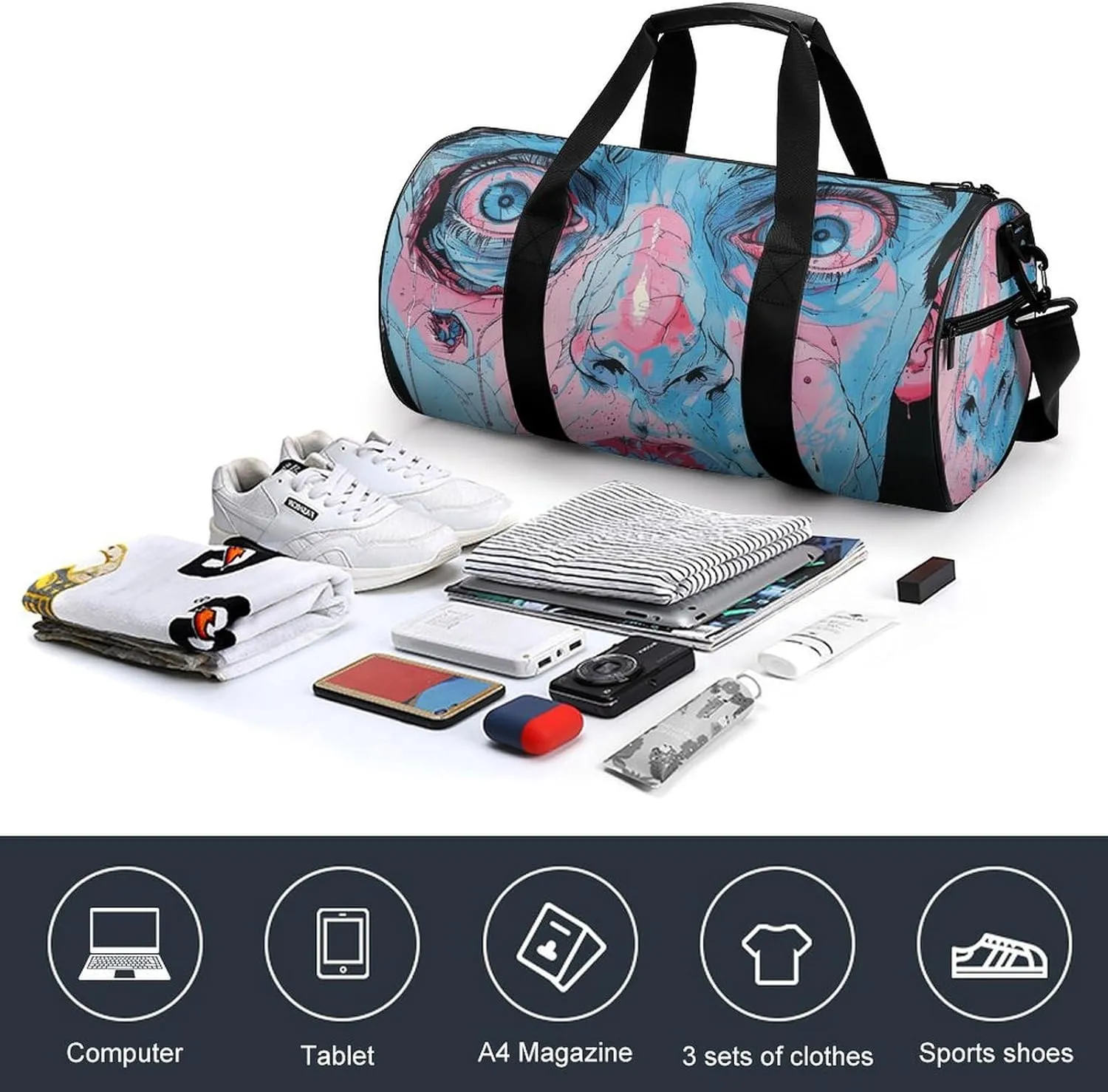 Gym Bag Light Blue And Peach Duffel Bag for Men Women Overnight Bag with Shoe Compartment Workout Bags