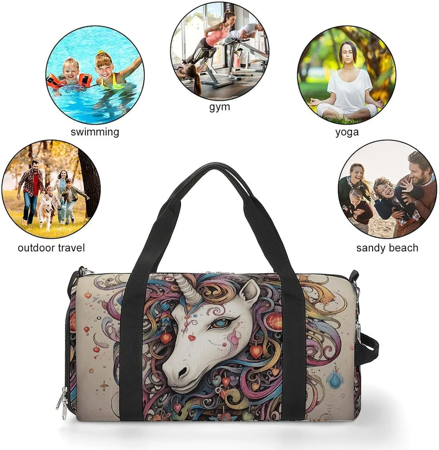 Gym Bag Magic Horse And Swirl Duffel Bag for Men Women Overnight Bag with Shoe Compartment Workout Bags