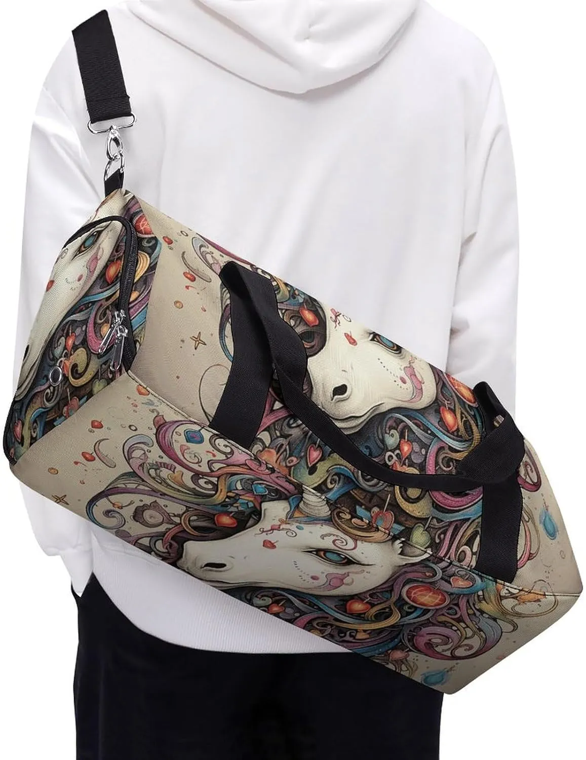 Gym Bag Magic Horse And Swirl Duffel Bag for Men Women Overnight Bag with Shoe Compartment Workout Bags