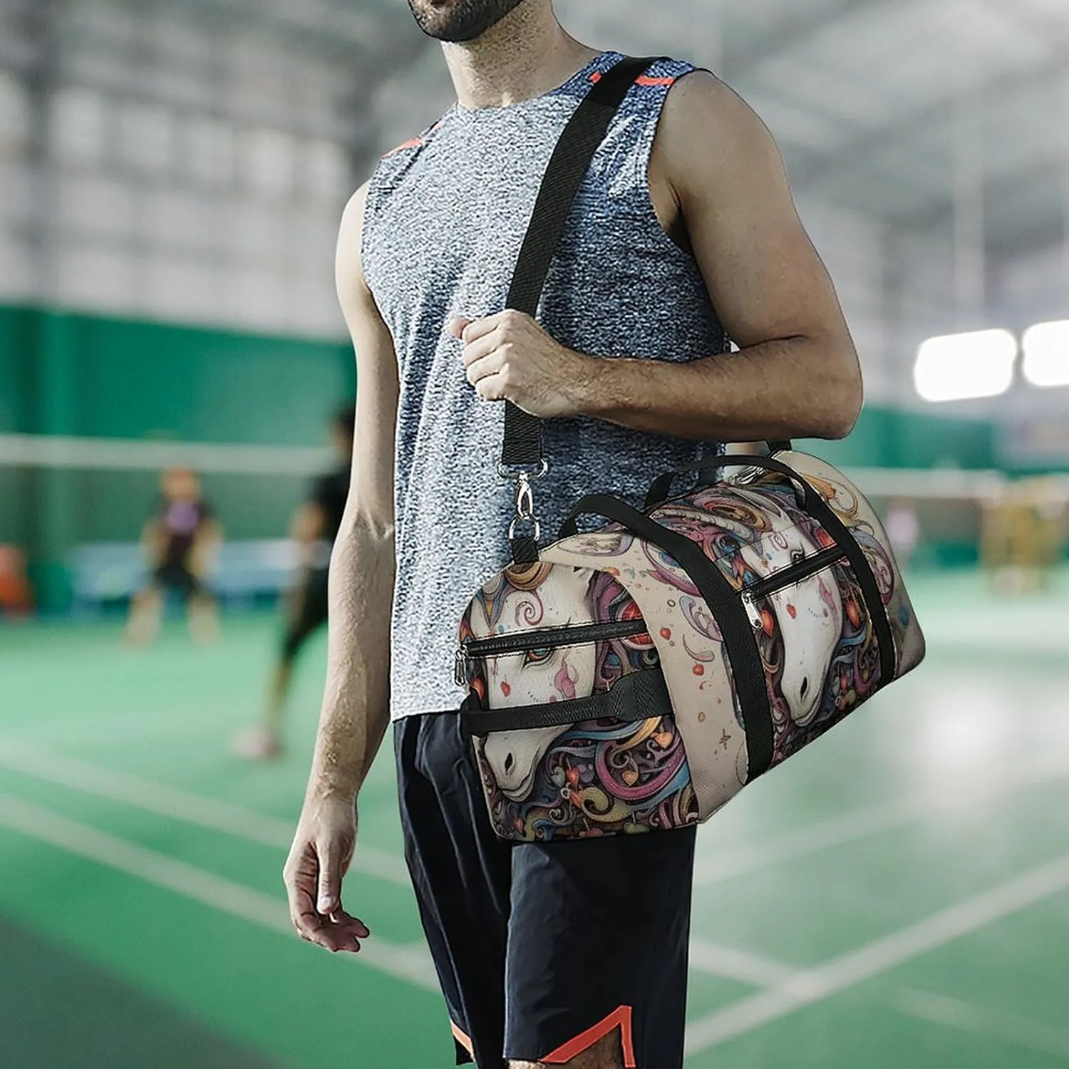 Gym Bag Magic Horse And Swirl Duffel Bag for Men Women Overnight Bag with Shoe Compartment Workout Bags