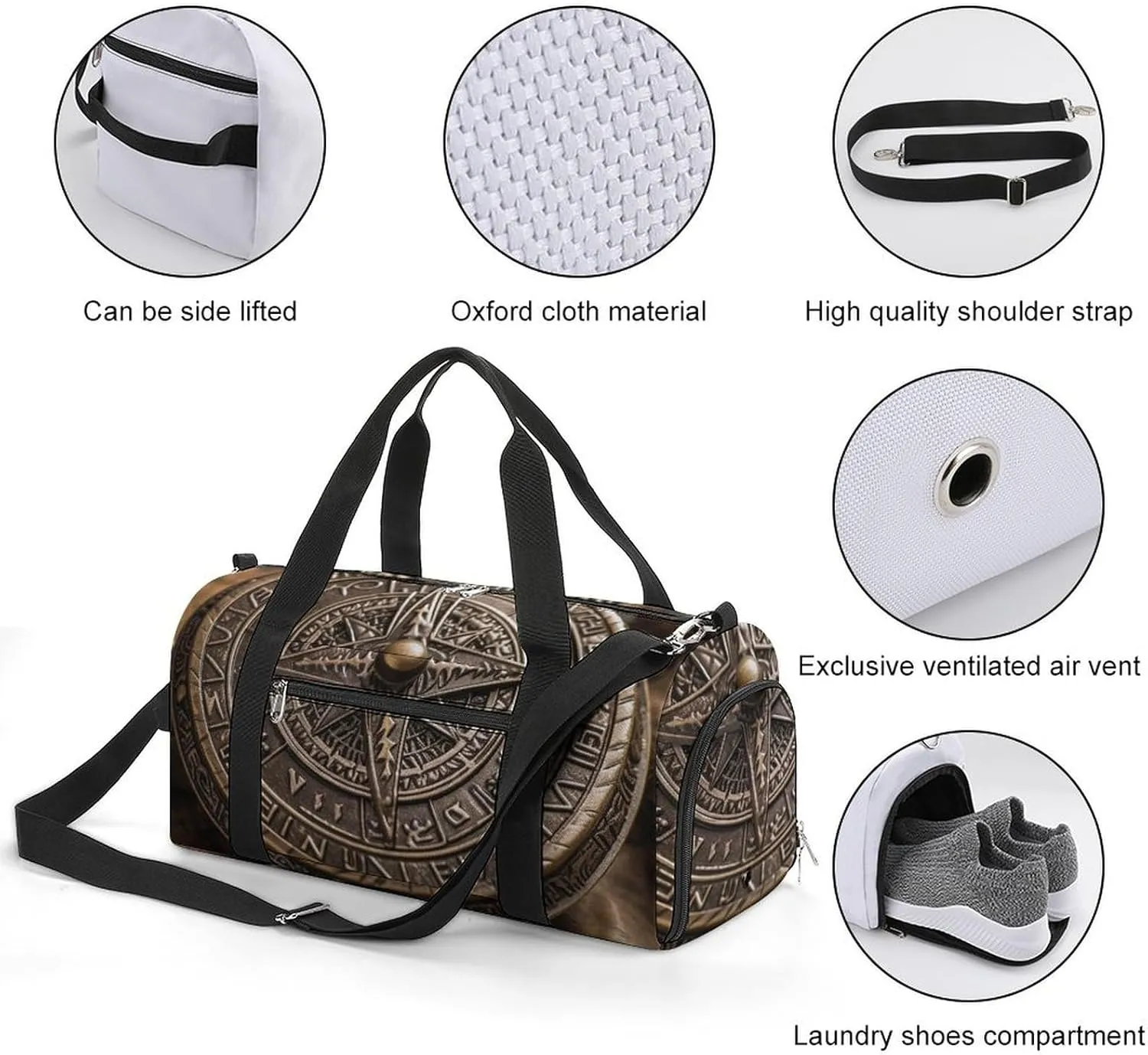 Gym Bag Magical Norse Runes Compass Duffel Bag for Men Women Overnight Bag with Shoe Compartment Workout Bags