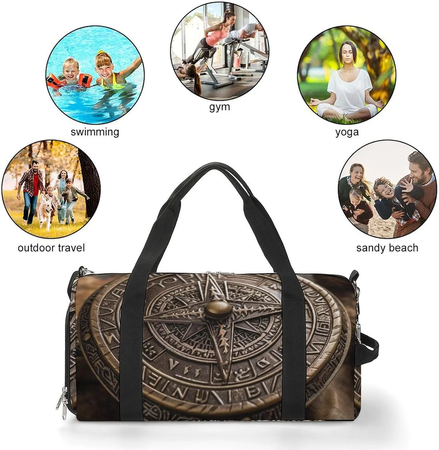 Gym Bag Magical Norse Runes Compass Duffel Bag for Men Women Overnight Bag with Shoe Compartment Workout Bags
