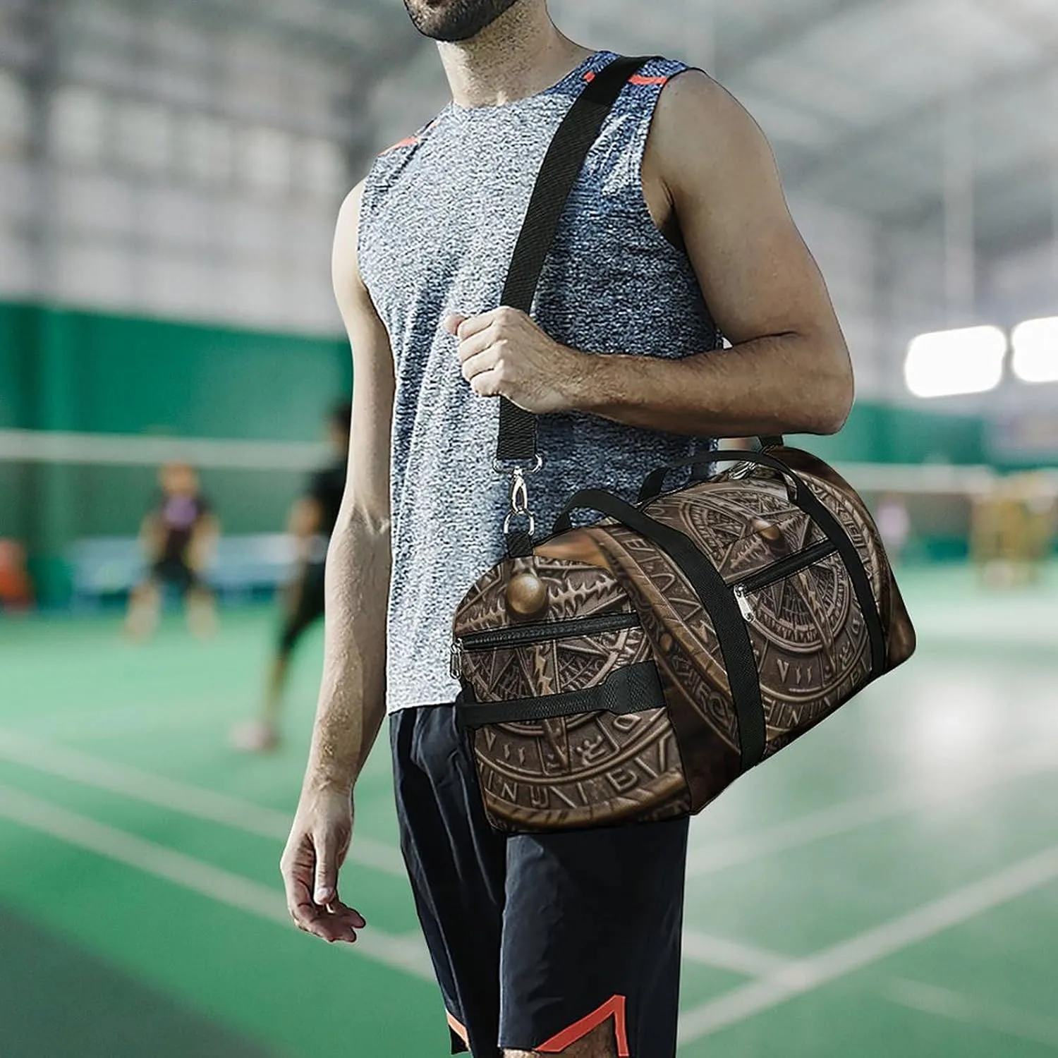 Gym Bag Magical Norse Runes Compass Duffel Bag for Men Women Overnight Bag with Shoe Compartment Workout Bags