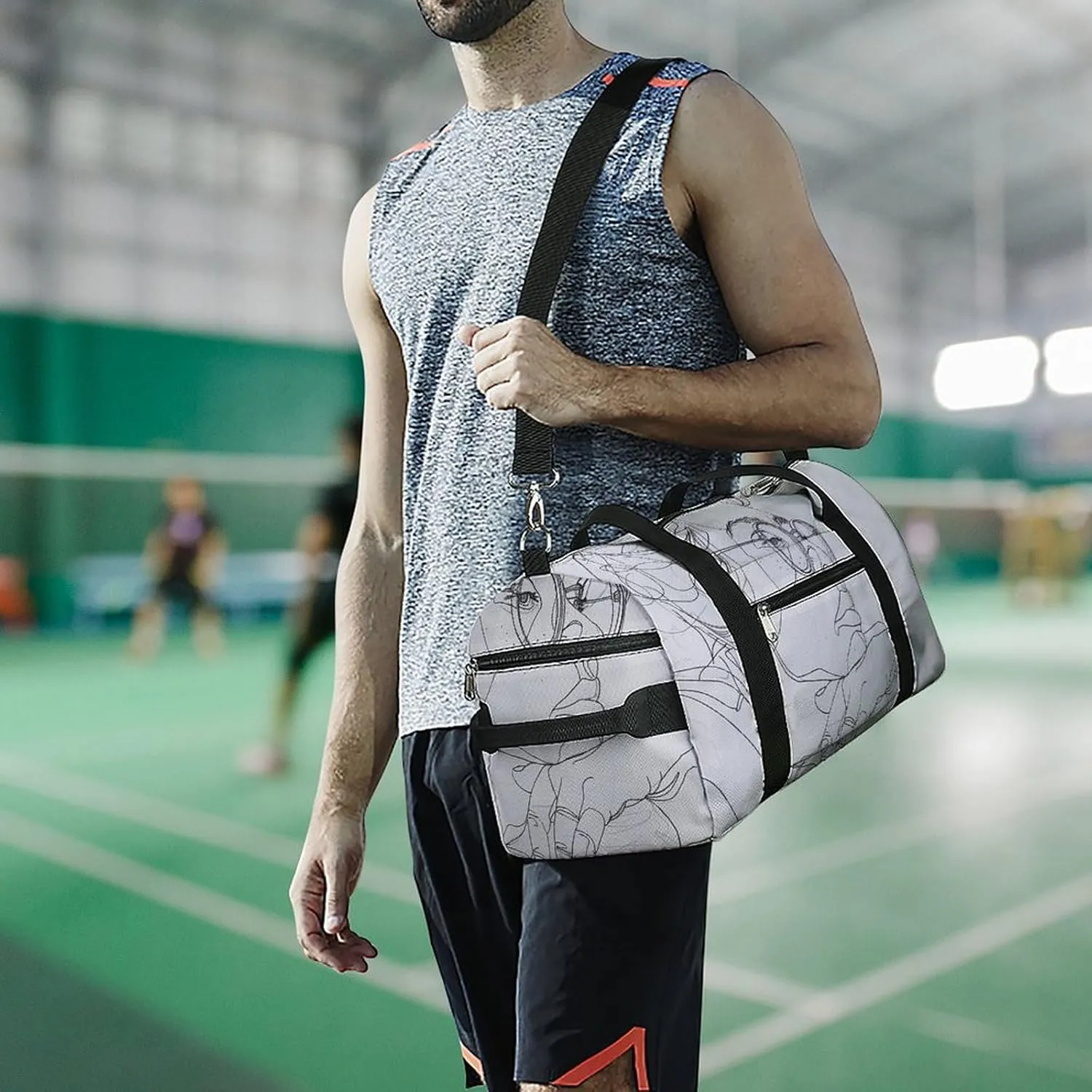 Gym Bag Meditation Pose Painting Duffel Bag for Men Women Overnight Bag with Shoe Compartment Workout Bags