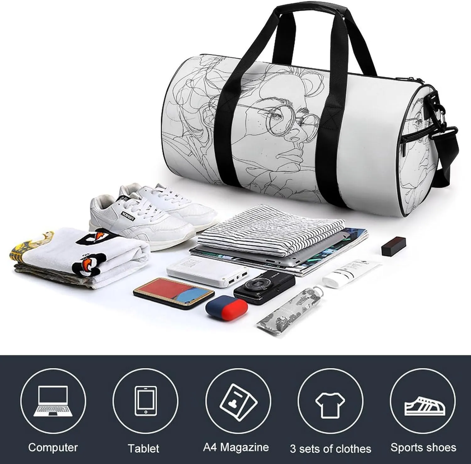 Gym Bag Meditation Pose Painting Duffel Bag for Men Women Overnight Bag with Shoe Compartment Workout Bags