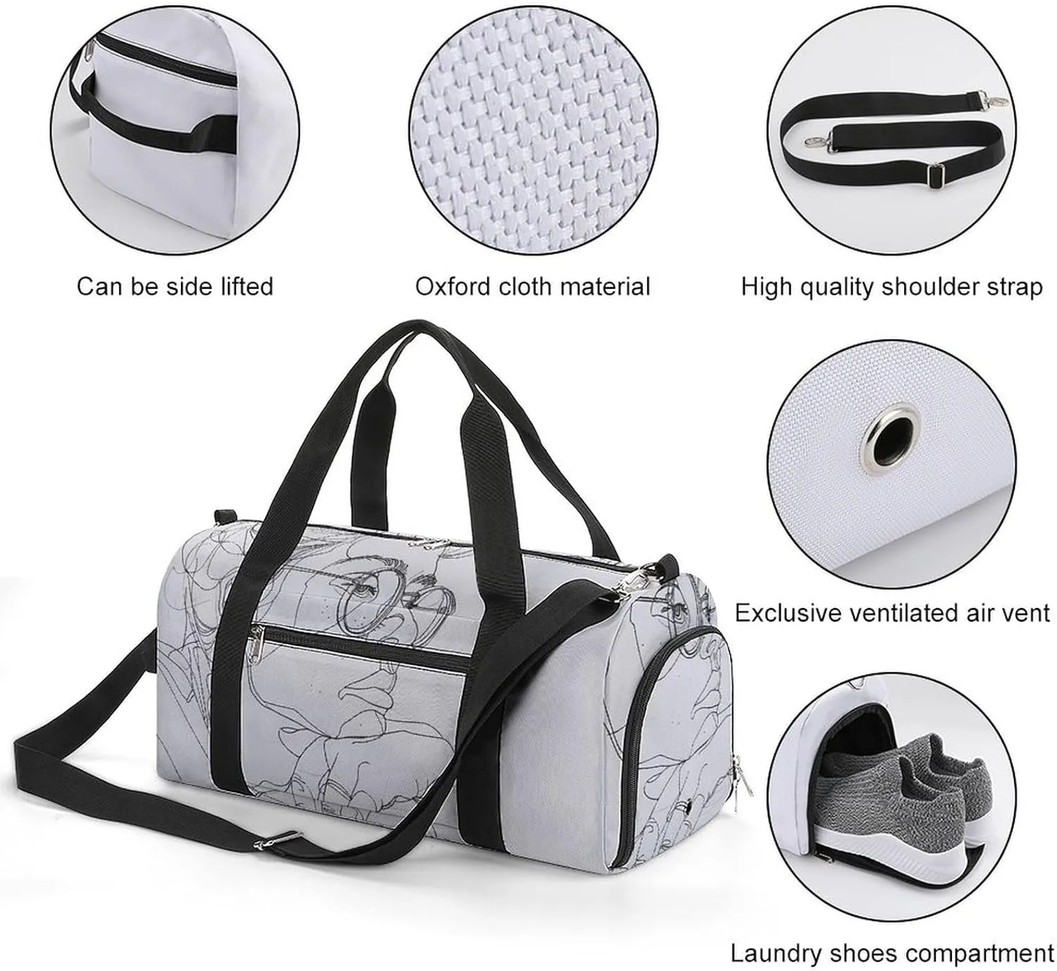 Gym Bag Meditation Pose Painting Duffel Bag for Men Women Overnight Bag with Shoe Compartment Workout Bags