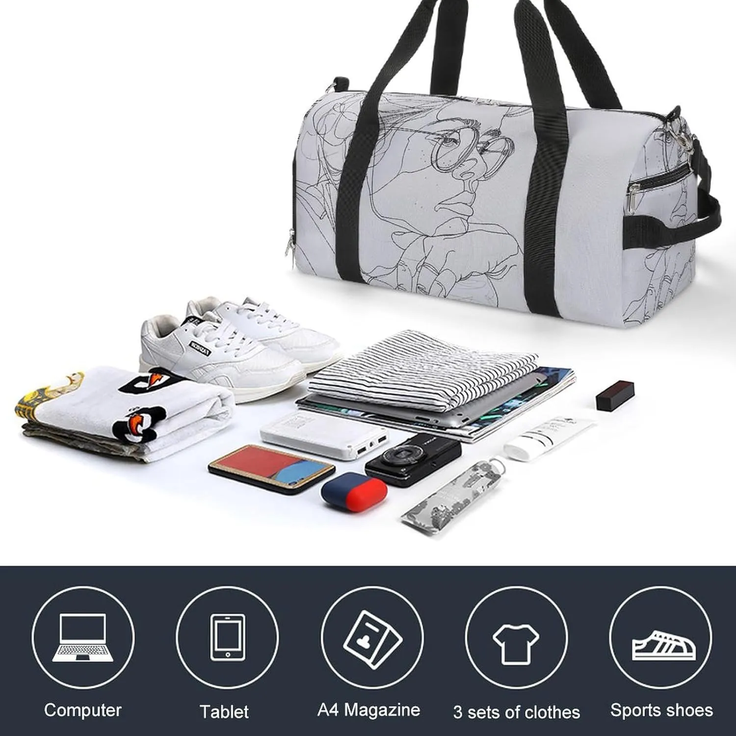 Gym Bag Meditation Pose Painting Duffel Bag for Men Women Overnight Bag with Shoe Compartment Workout Bags