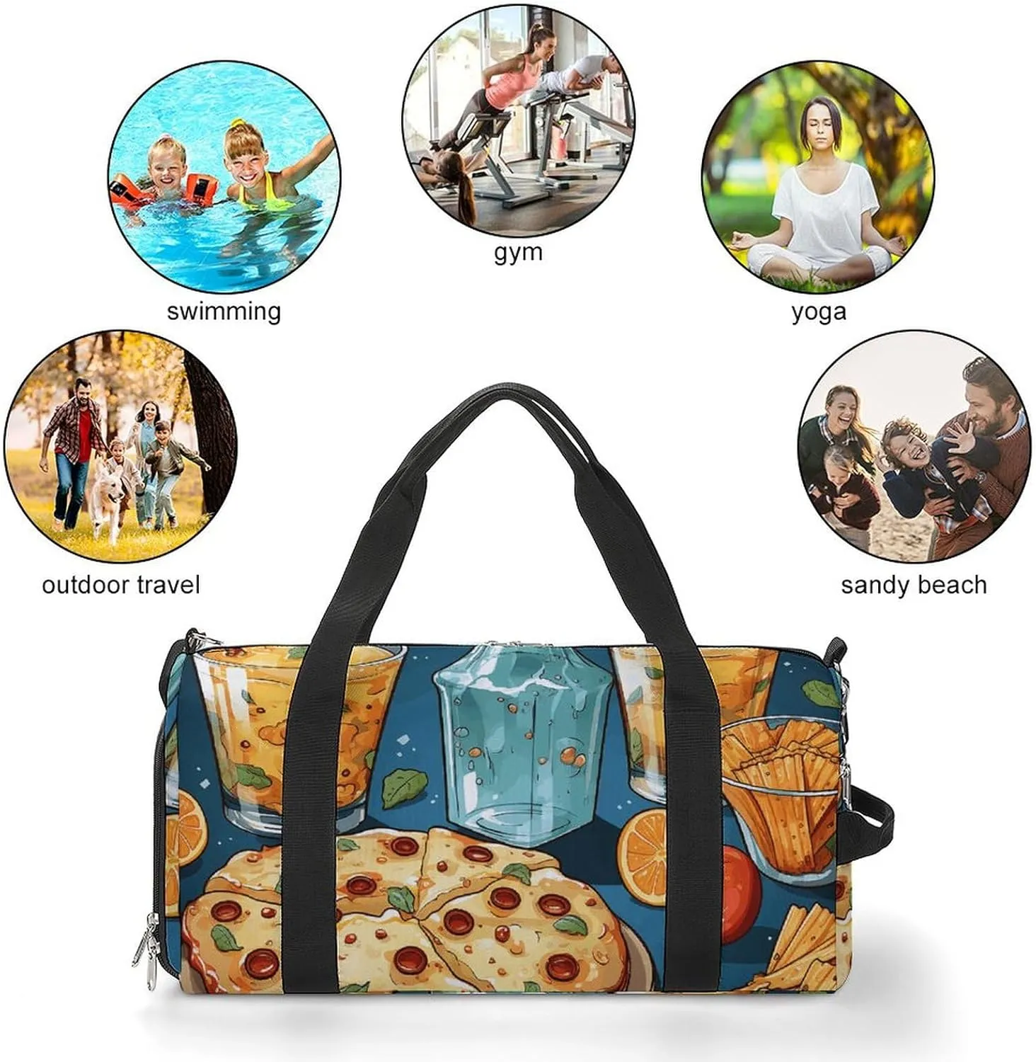 Gym Bag Movie Night Party Food Decorative Duffel Bag for Men Women Overnight Bag with Shoe Compartment Workout Bags