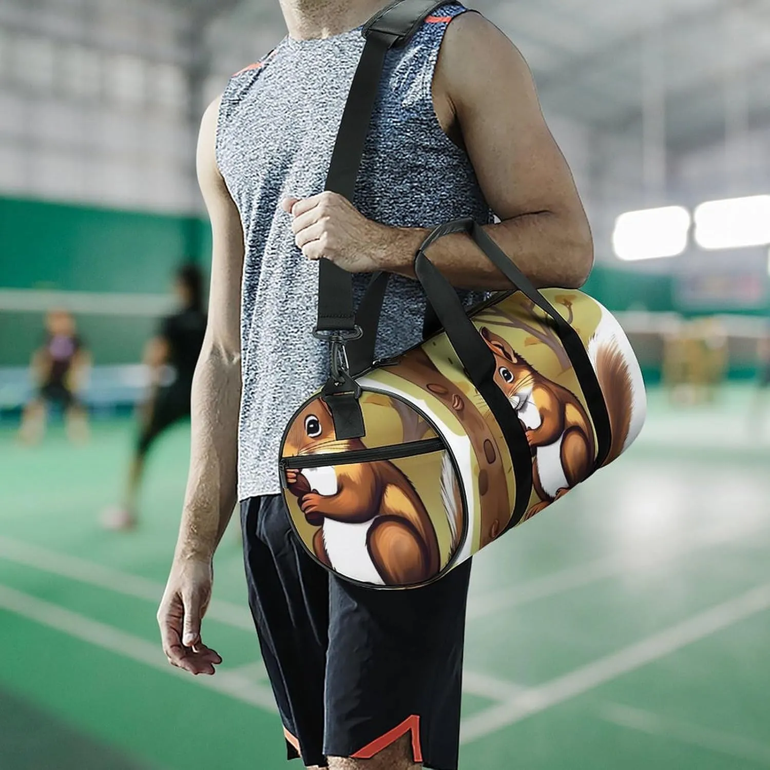 Gym Bag Nut Eating Animal Duffel Bag for Men Women Overnight Bag with Shoe Compartment Workout Bags