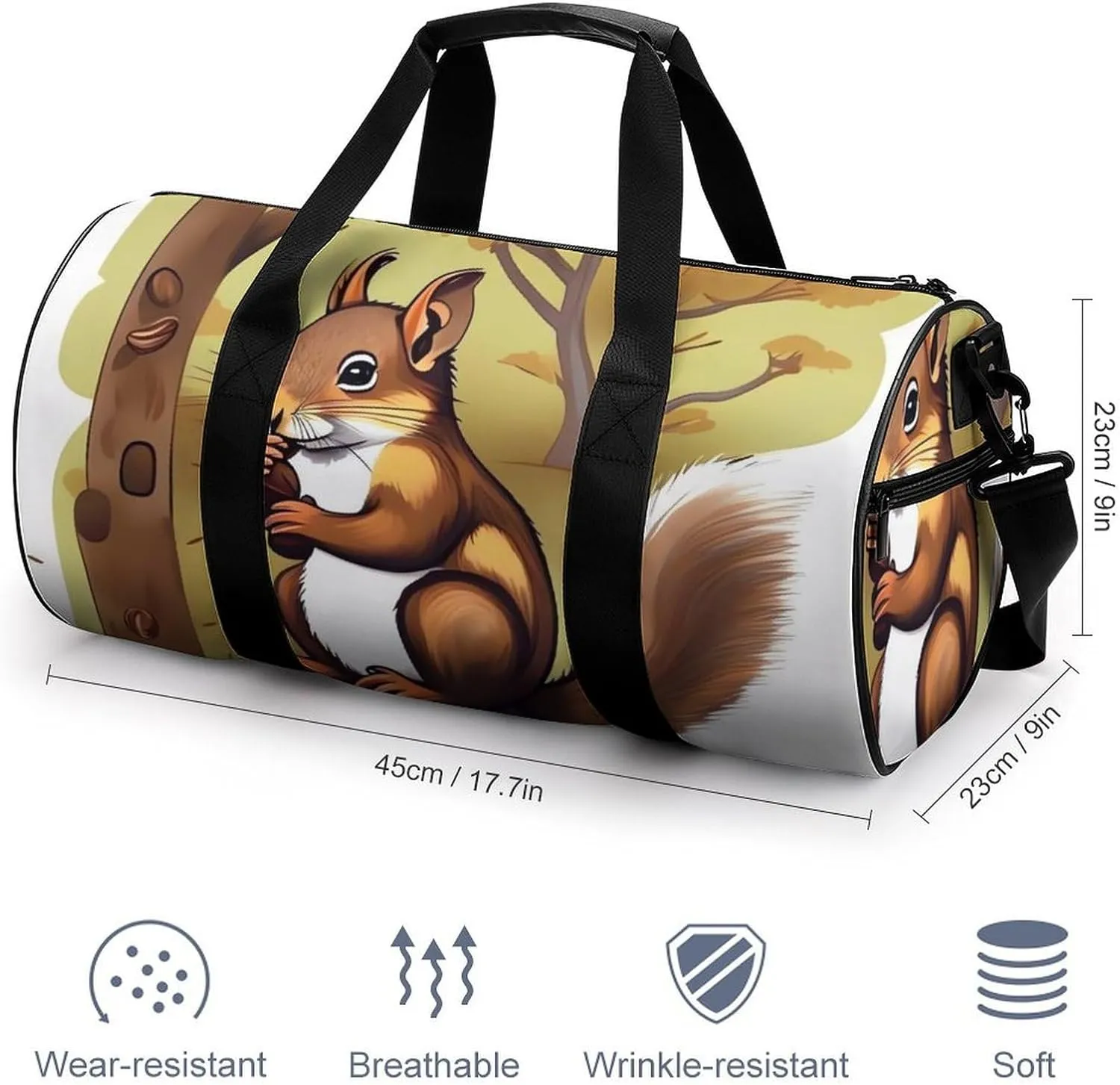Gym Bag Nut Eating Animal Duffel Bag for Men Women Overnight Bag with Shoe Compartment Workout Bags