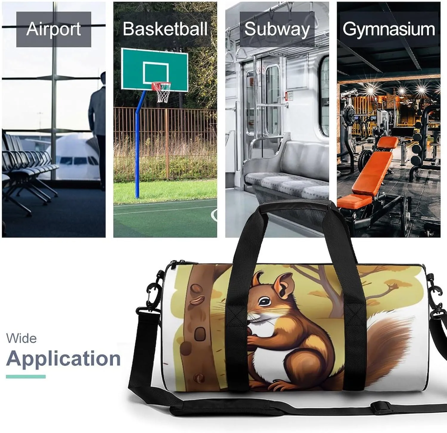 Gym Bag Nut Eating Animal Duffel Bag for Men Women Overnight Bag with Shoe Compartment Workout Bags