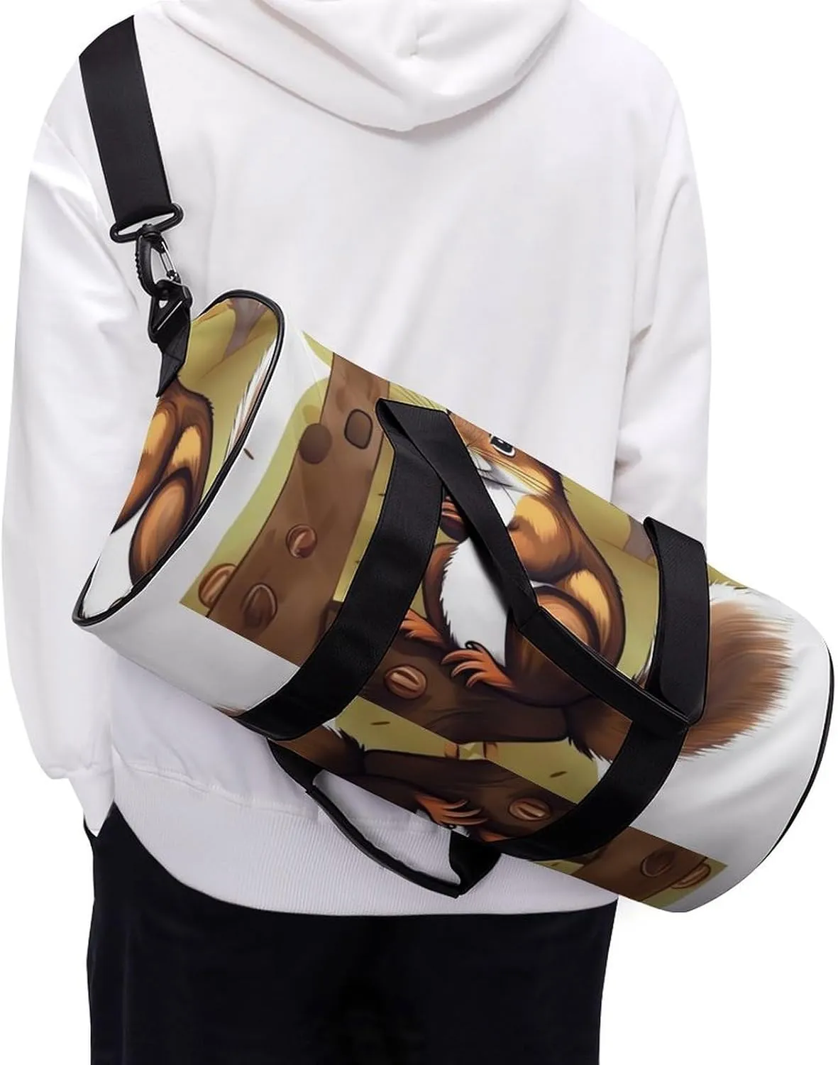 Gym Bag Nut Eating Animal Duffel Bag for Men Women Overnight Bag with Shoe Compartment Workout Bags