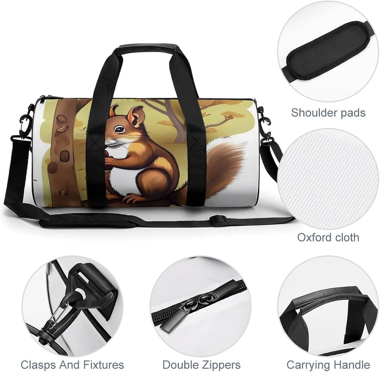 Gym Bag Nut Eating Animal Duffel Bag for Men Women Overnight Bag with Shoe Compartment Workout Bags