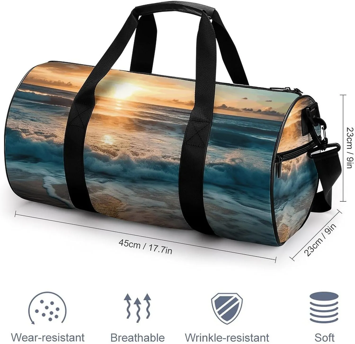 Gym Bag Ocean Sunrise Duffel Bag for Men Women Overnight Bag with Shoe Compartment Workout Bags