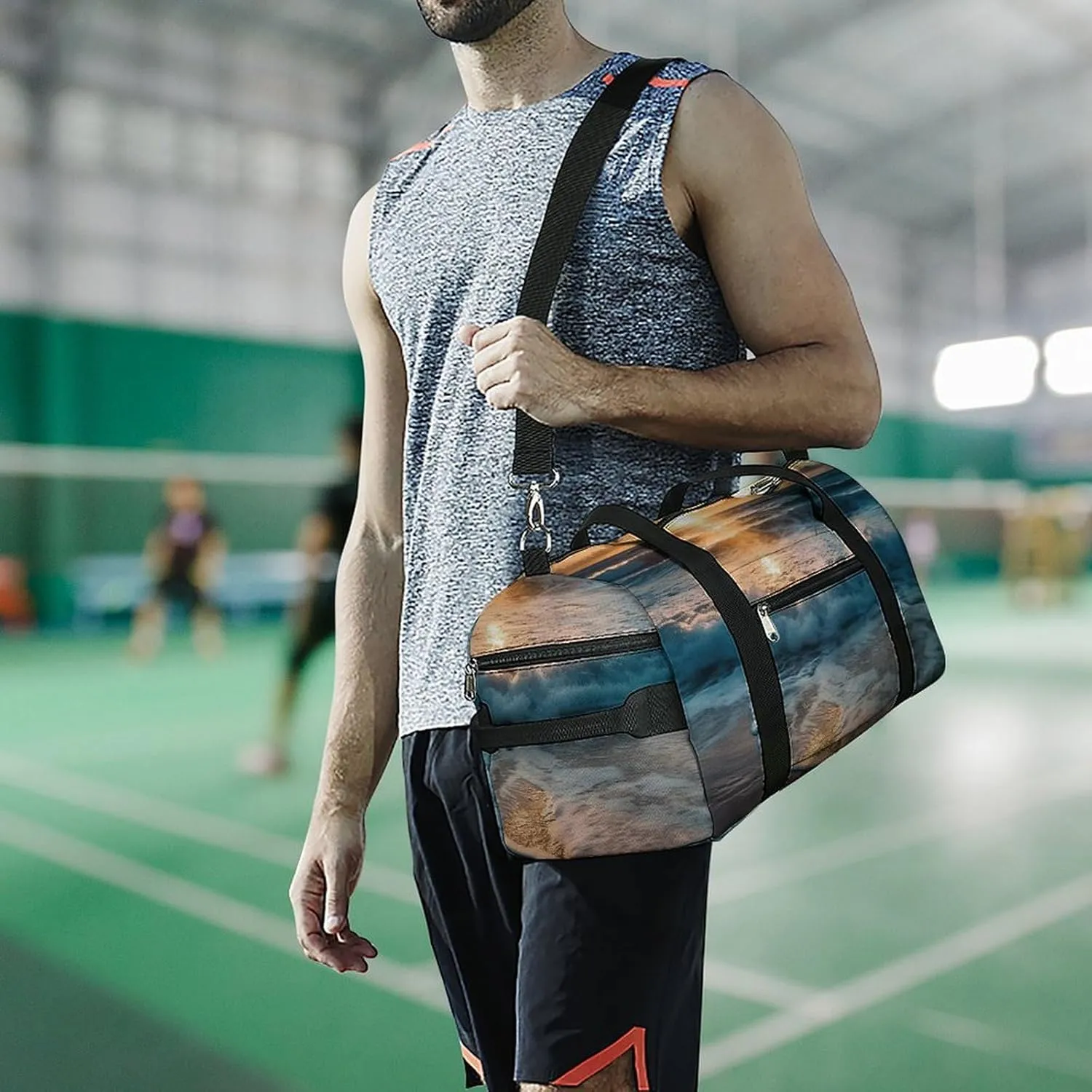 Gym Bag Ocean Sunrise Duffel Bag for Men Women Overnight Bag with Shoe Compartment Workout Bags