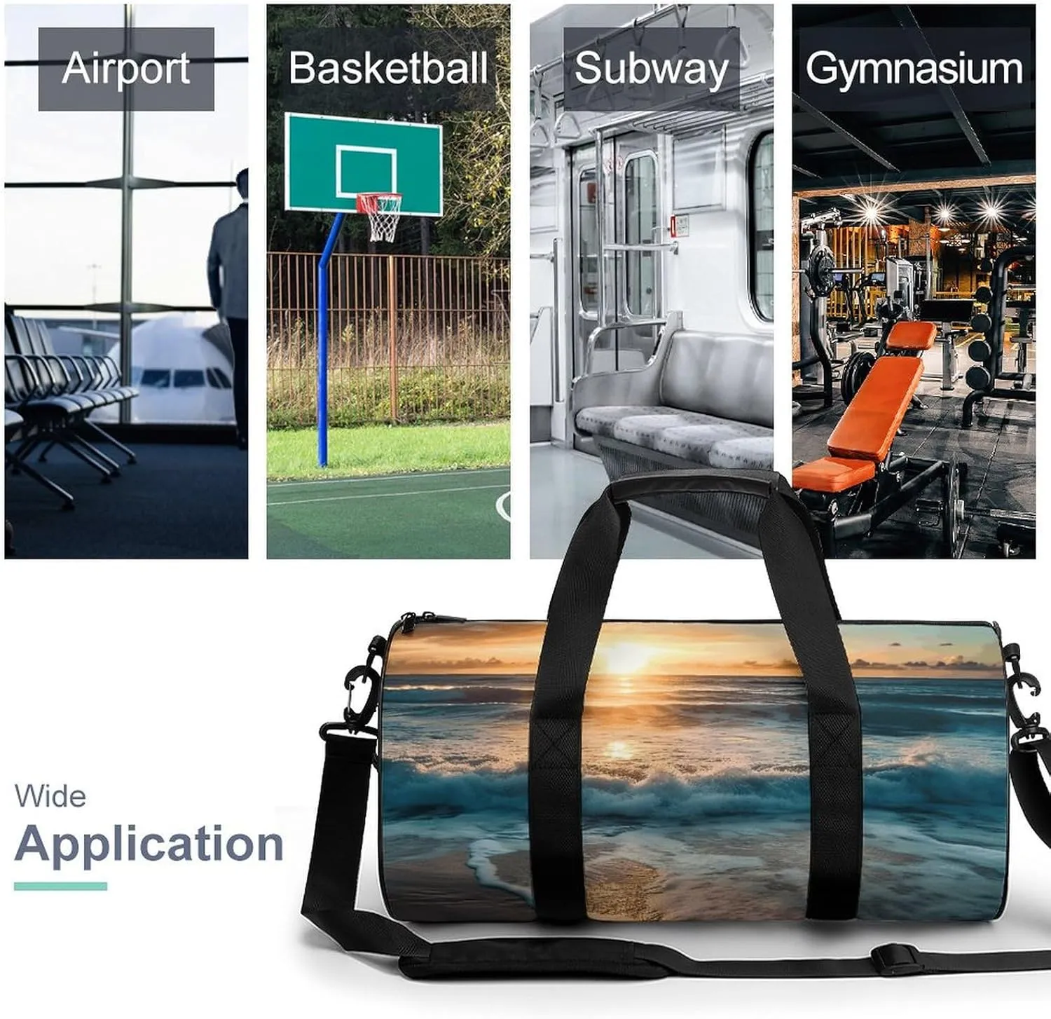 Gym Bag Ocean Sunrise Duffel Bag for Men Women Overnight Bag with Shoe Compartment Workout Bags