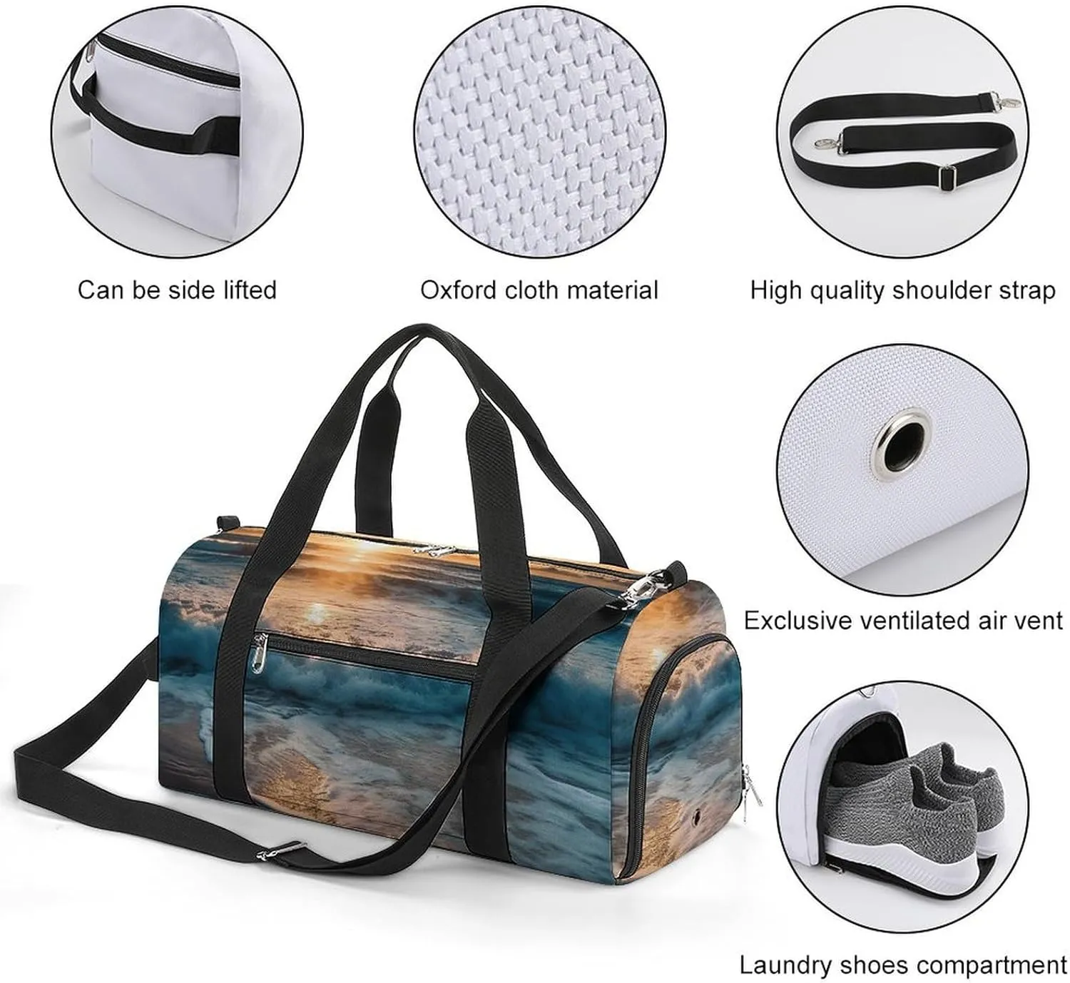 Gym Bag Ocean Sunrise Duffel Bag for Men Women Overnight Bag with Shoe Compartment Workout Bags