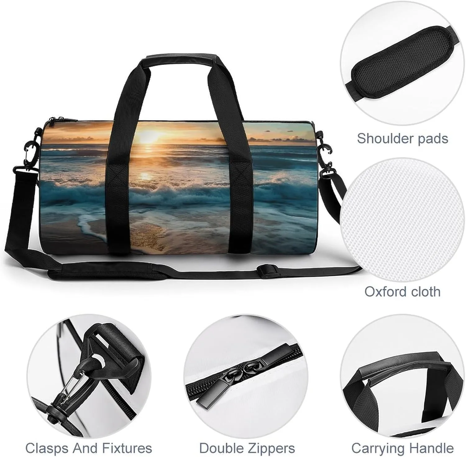 Gym Bag Ocean Sunrise Duffel Bag for Men Women Overnight Bag with Shoe Compartment Workout Bags