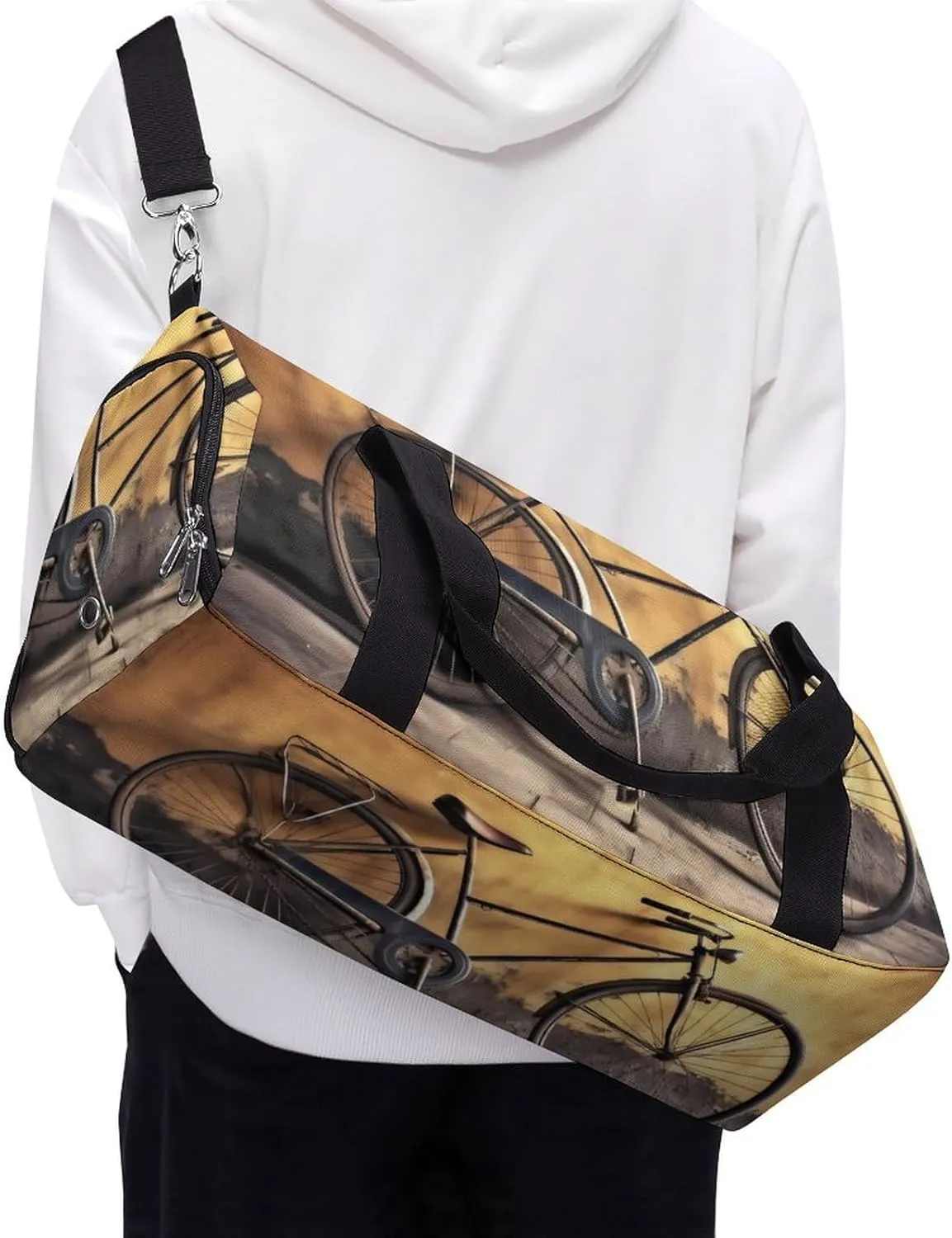 Gym Bag Old Bicycle Duffel Bag for Men Women Overnight Bag with Shoe Compartment Workout Bags