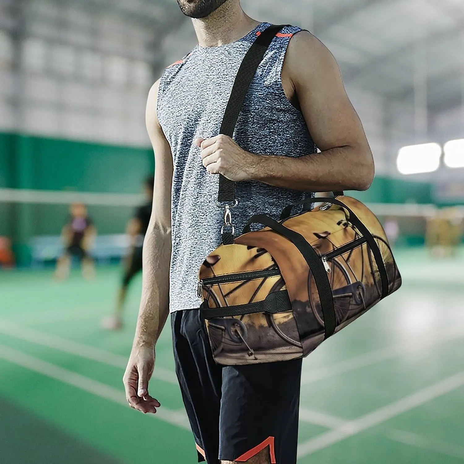 Gym Bag Old Bicycle Duffel Bag for Men Women Overnight Bag with Shoe Compartment Workout Bags